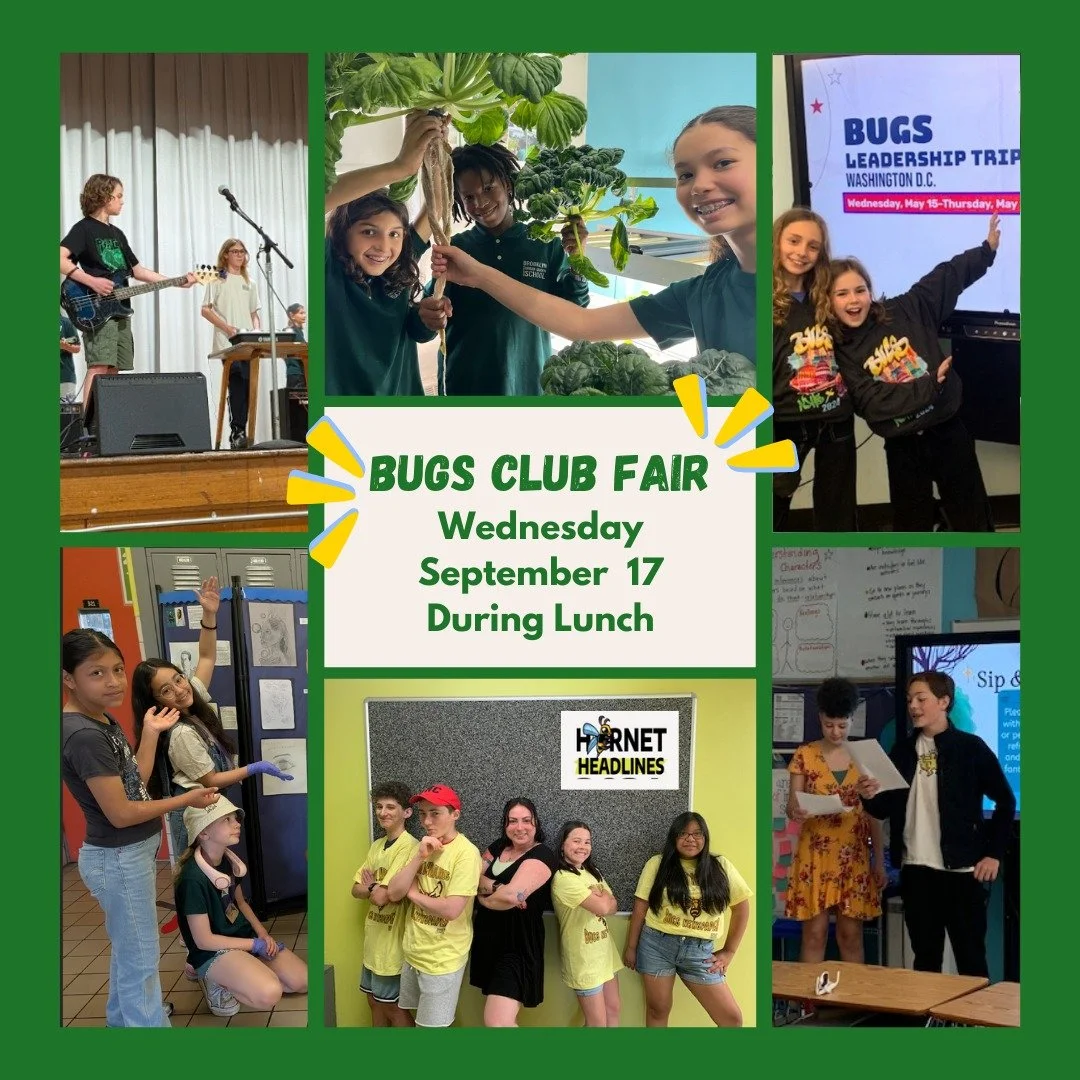 Discover BUGS Clubs! We are excited to invite all students to the Club Fair during lunch tomorrow, September 17. 

There will be almost 20 lunch club opportunities to consider joining including our student newspaper Hornet Headlines, Forensics, Fiber