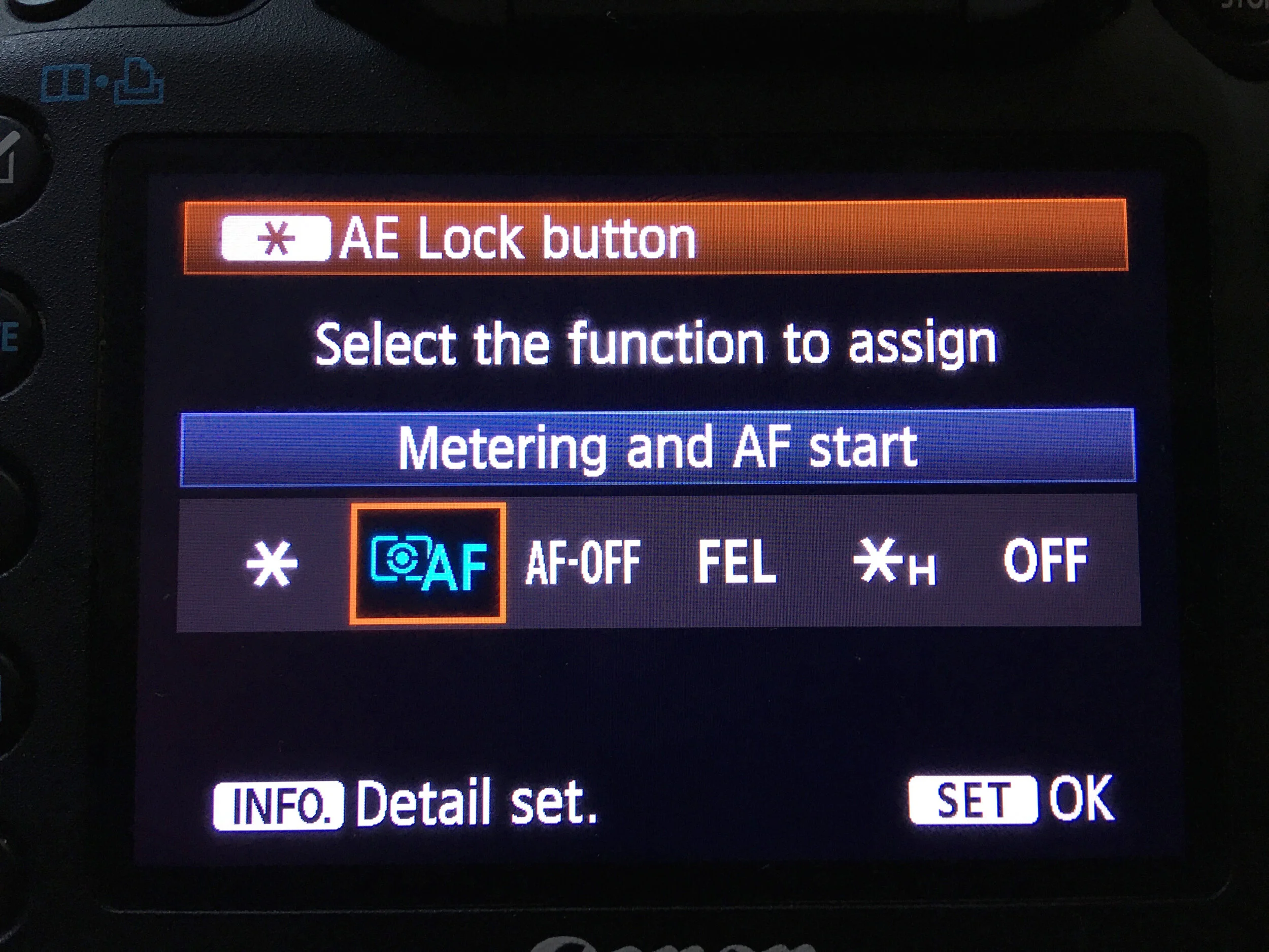 Options are the same for the asterisk button, and you’ll want to select the AF option to make this your back-button focus button of choice.