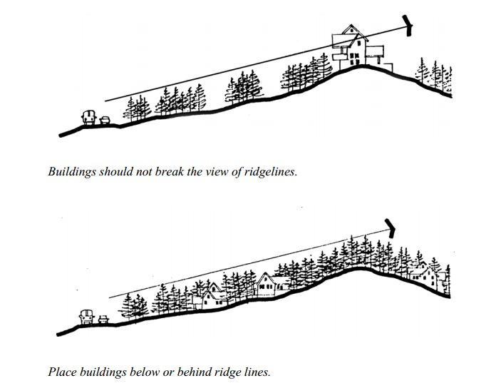 CONFLICTING STANDARDS. This image from Summit County’s Snake River Master Plan, Appendix C is intended to illustrate visual quality and design standards, however, they are largely in conflict with defensible space standards.