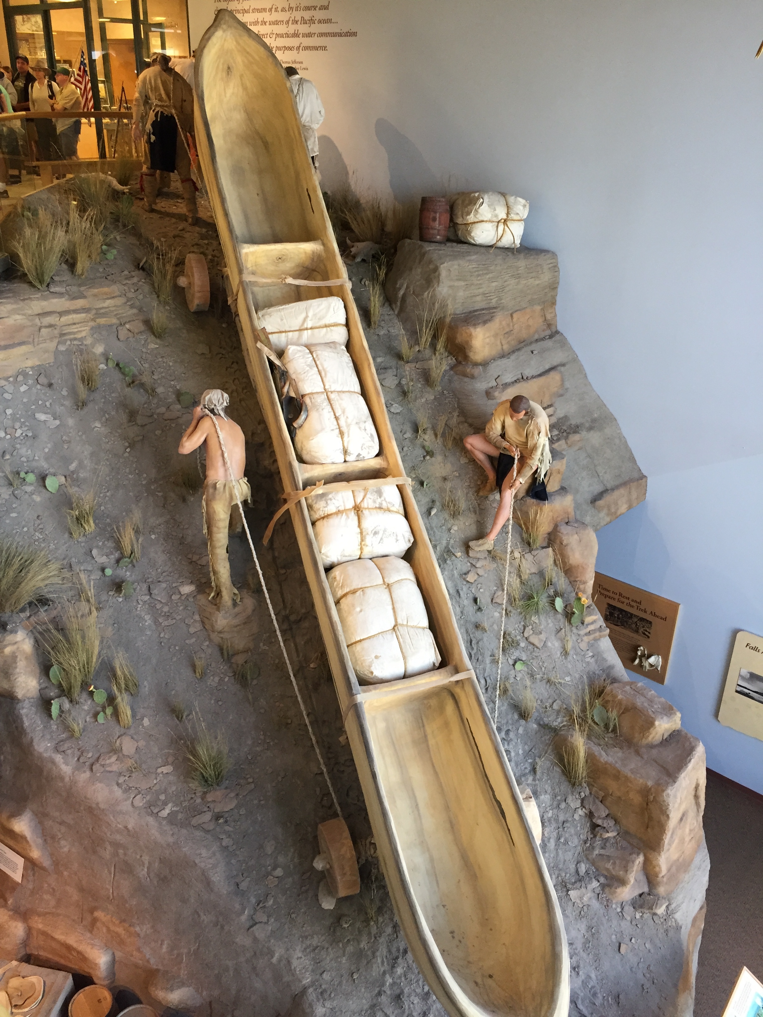One of the exhibits in the center which shows how men moved their boats up and down the river banks.
