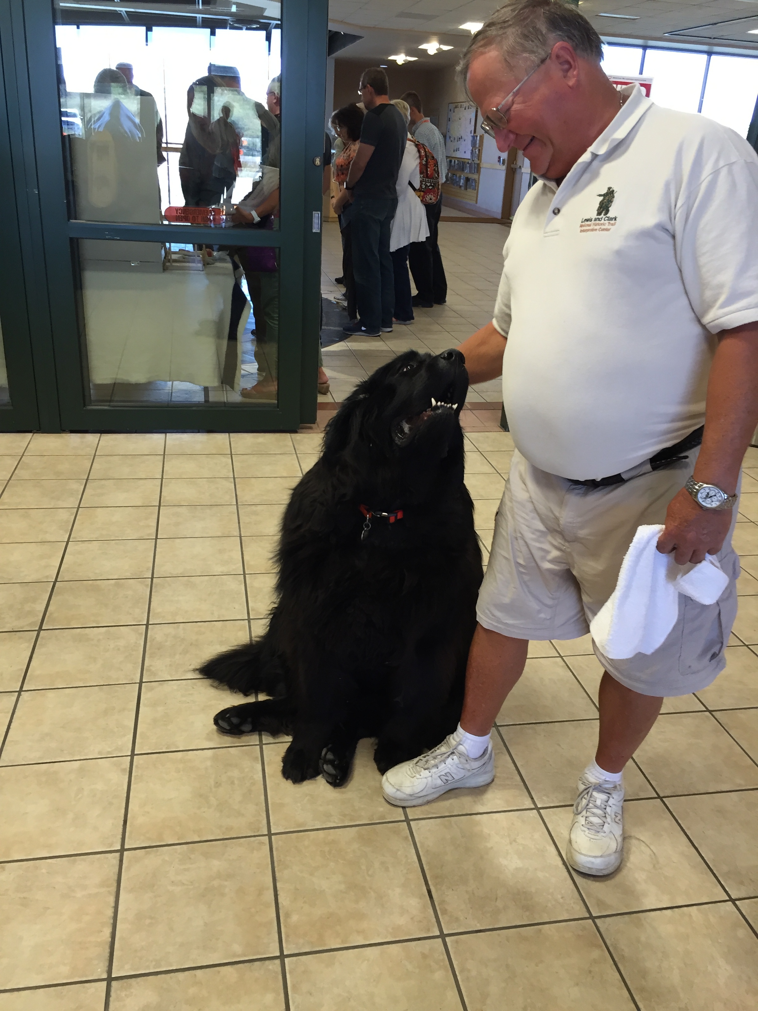 Our greeter today while entering the Lewis & Clark Interpretive Center, Buddy, he is the real live version of Lewis’s companion Seaman.