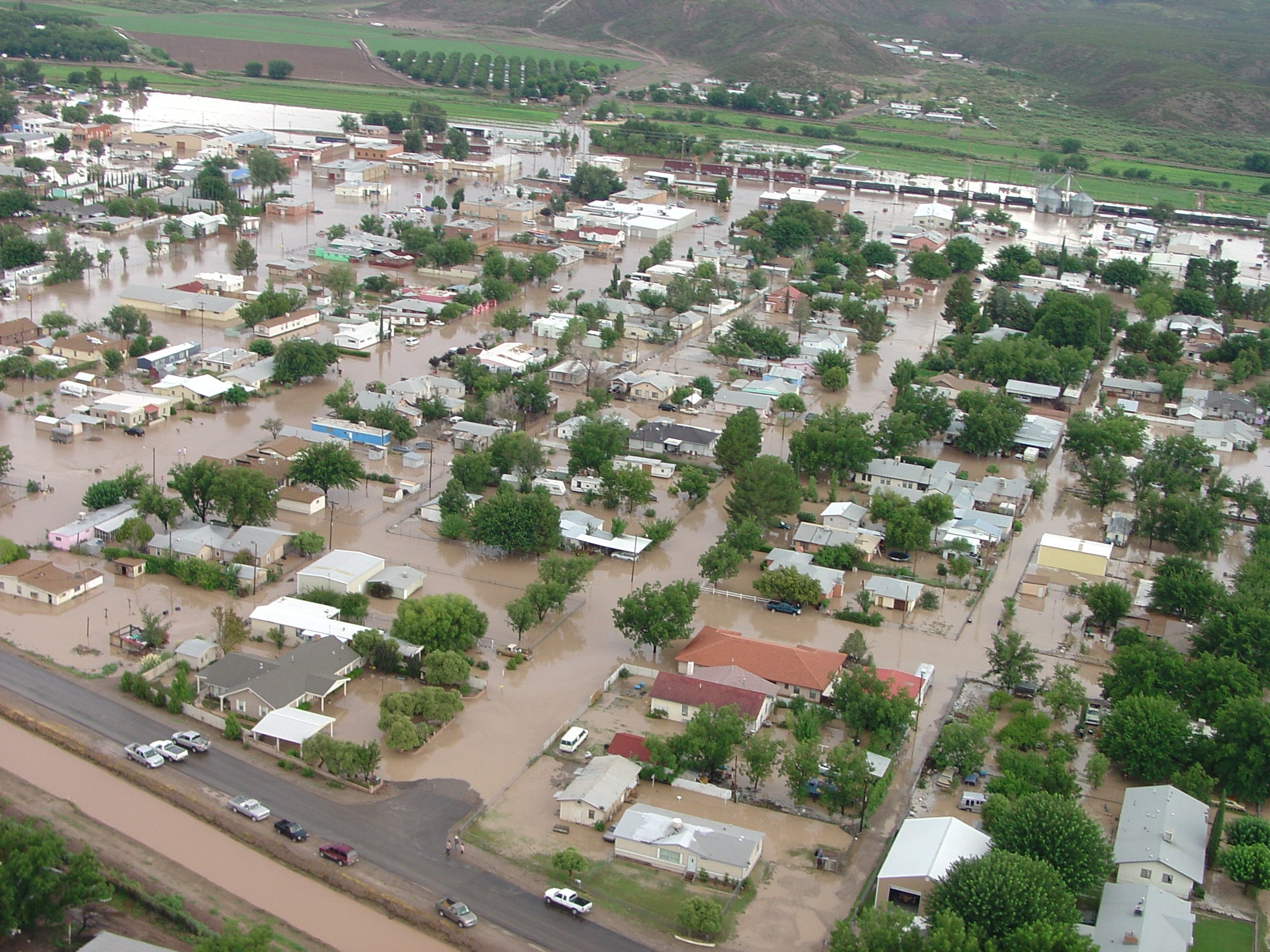 The southern New Mexico community of Hatch inundated by floodwaters in 2006. Photo courtesy of New Mexico Floodplain Managers Association.