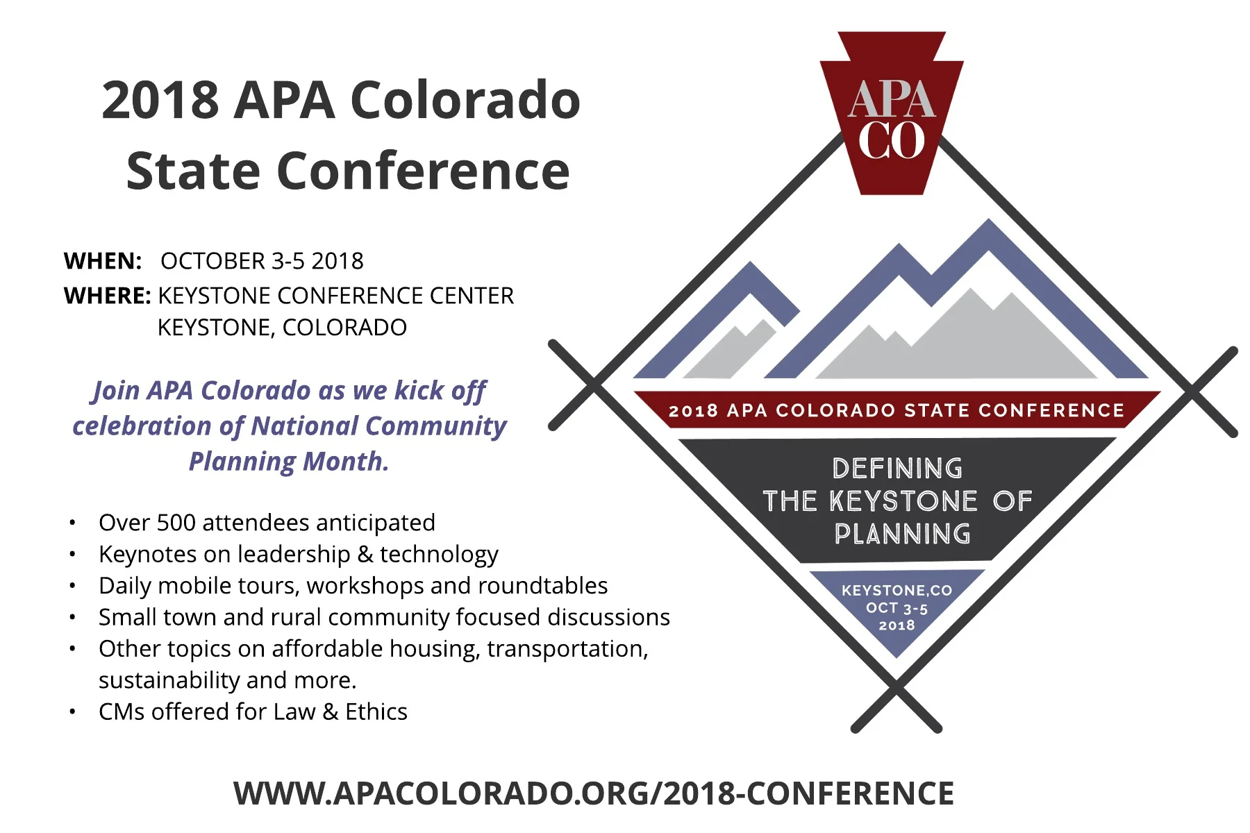 OCT. 3-5, 2018: APA COLORADO STATE CONFERENCE IN KEYSTONE, CO
