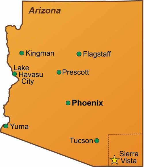THE CITY OF SIERRA VISTA IS LOCATED IN SOUTHEASTERN ARIZONA AND IS APPROXIMATELY 90 MILES SOUTHEAST OF TUCSON. THE CITY SERVES AS THE RETAIL HUB OF COCHISE COUNTY AND NORTHERN SONORA, MEXICO. THE POPULATION OF SIERRA VISTA IS 44,183 AND ENCOMPASSES 140 SQUARE MILES WHICH INCLUDES THE FORT HUACHUCA MILITARY INSTALLATION.