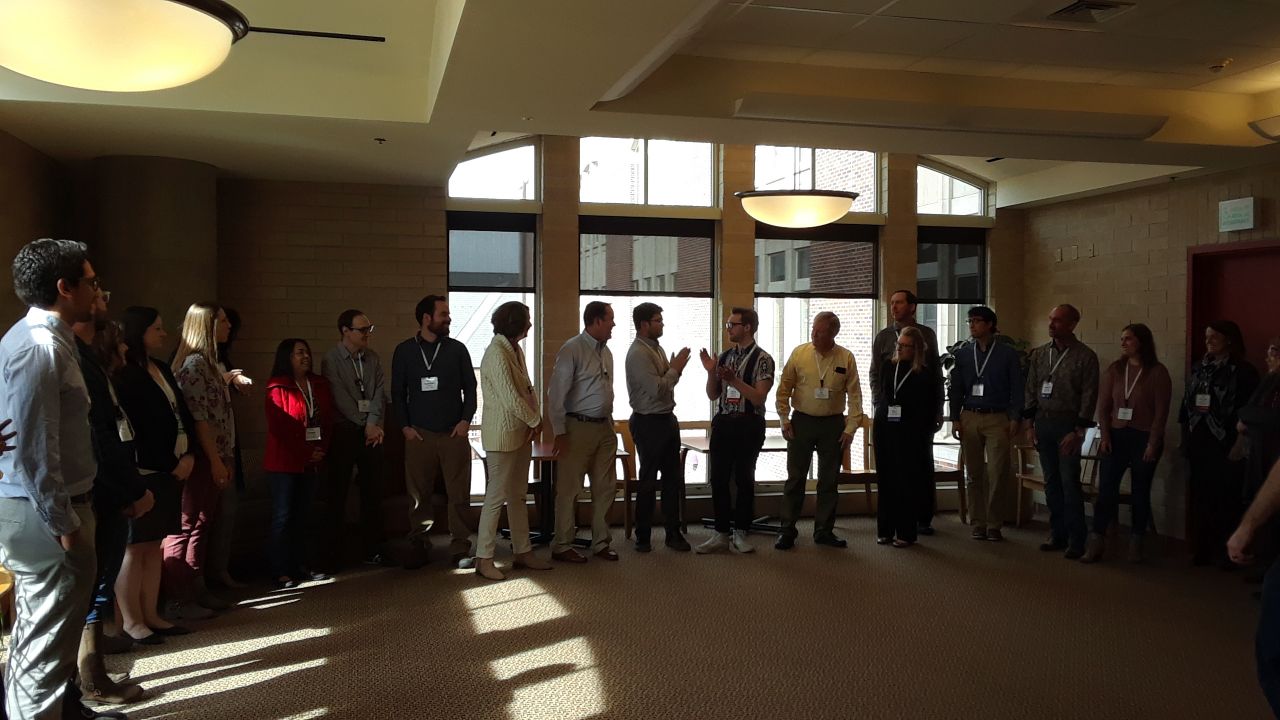Participants in the “Residents Gone Wild” presentation get out of their seats and into the hallway to practice improvisational techniques. This untraditional panel at the 28th Rocky Mountain Land Use Institute, provided practical tips to save meetings from going south, from an attorney, a professional facilitator, a planner who is also a yoga instructor, and a comedian.