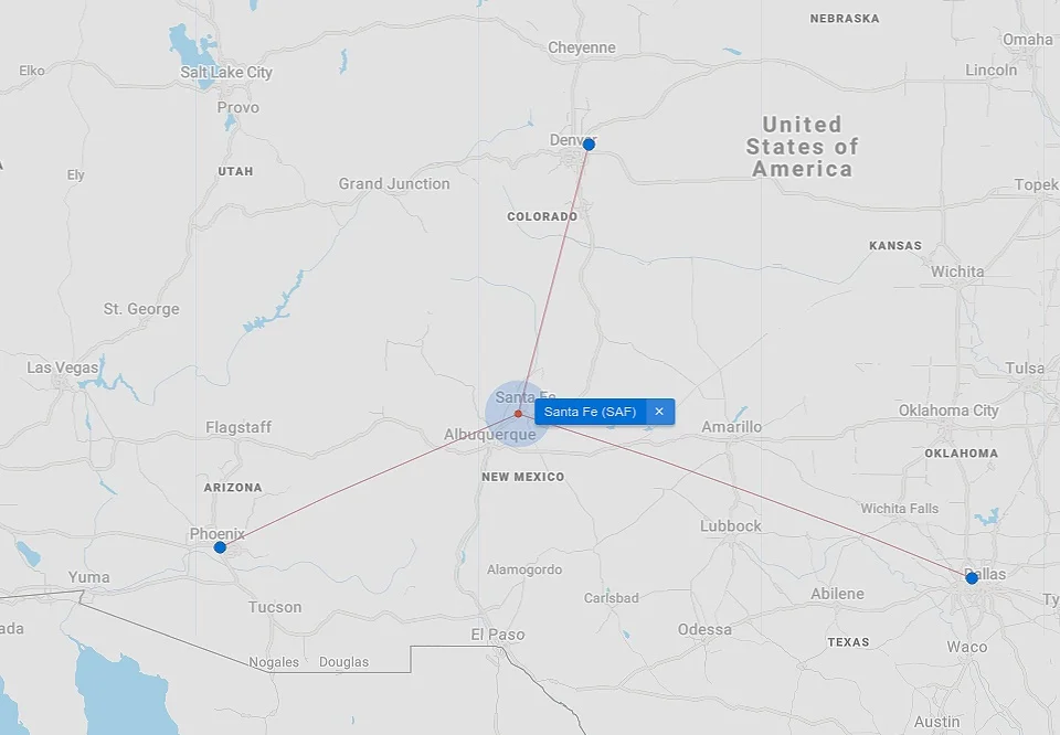Direct flights from Denver, Dallas, or Phoenix
