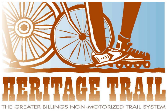 Designed logo in red and orange gradient with bicycle, rollerblade, and running shoe. Heritage Trail: The Greater Billings Non-Motorized Trail System