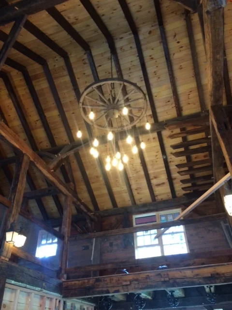 A custom chandelier for a renovated barn