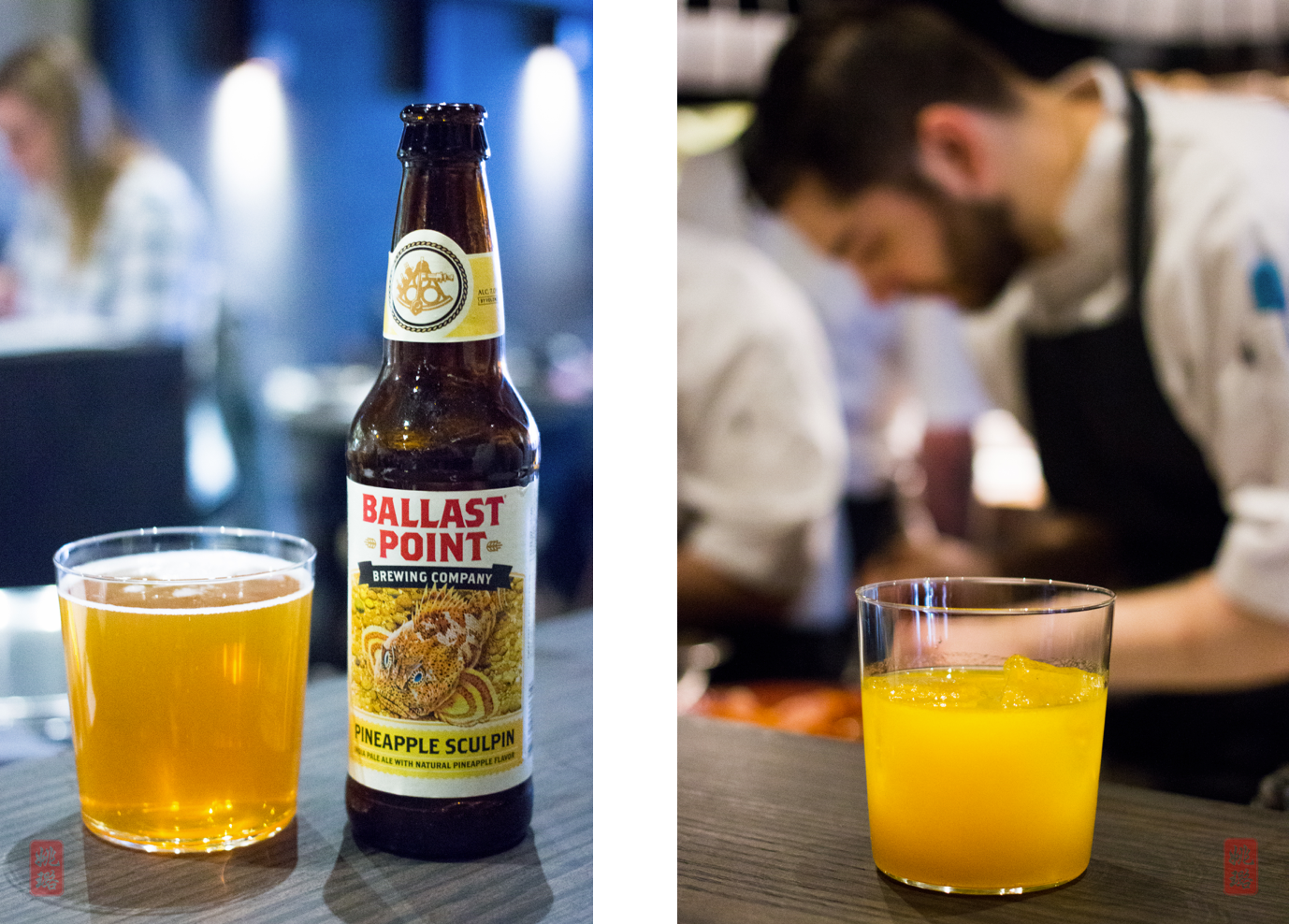 Left: Ballast Point Pineapple Sculpin; right: Simon Says: Drink This
