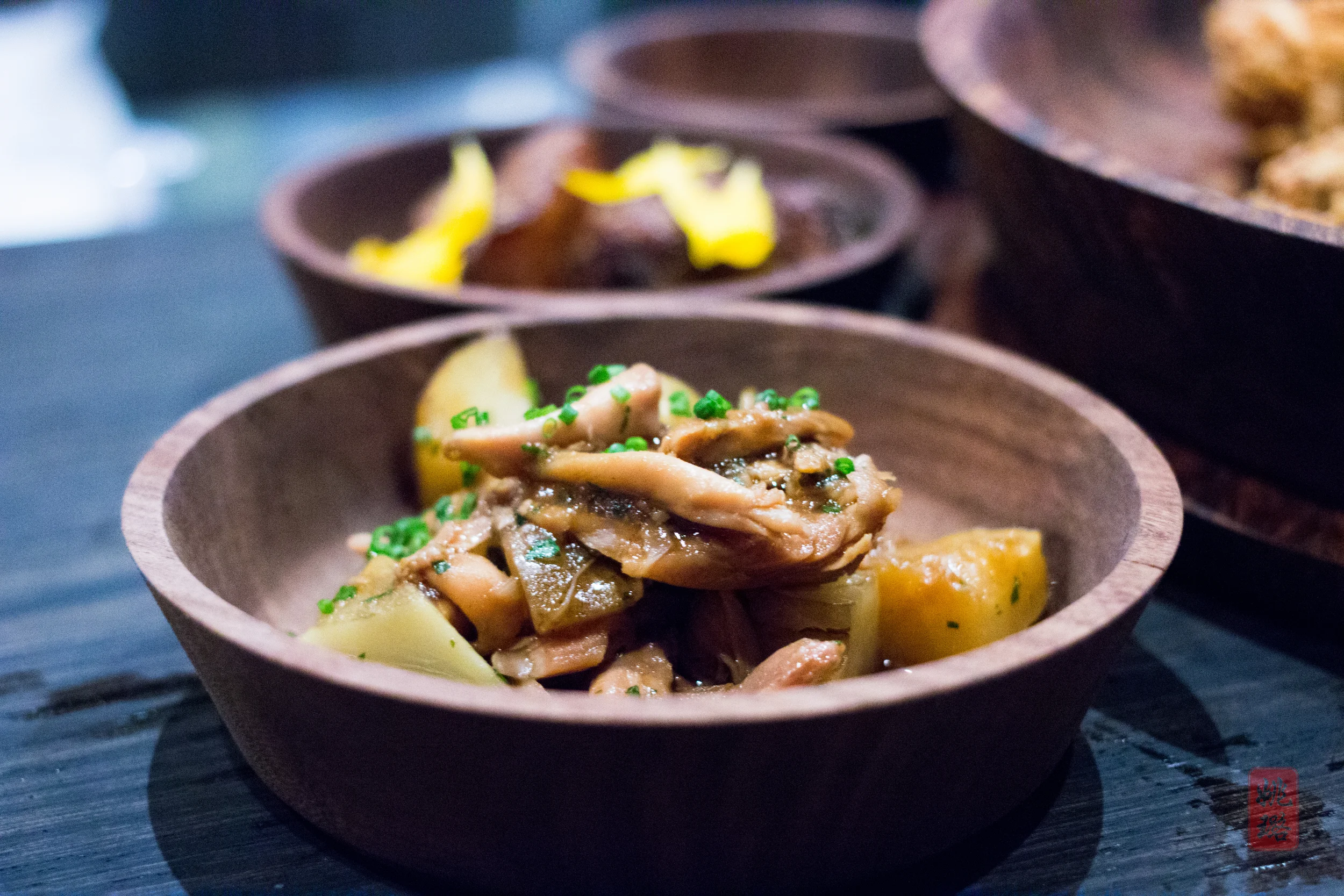 Close up of the braised chicken with sunchokes