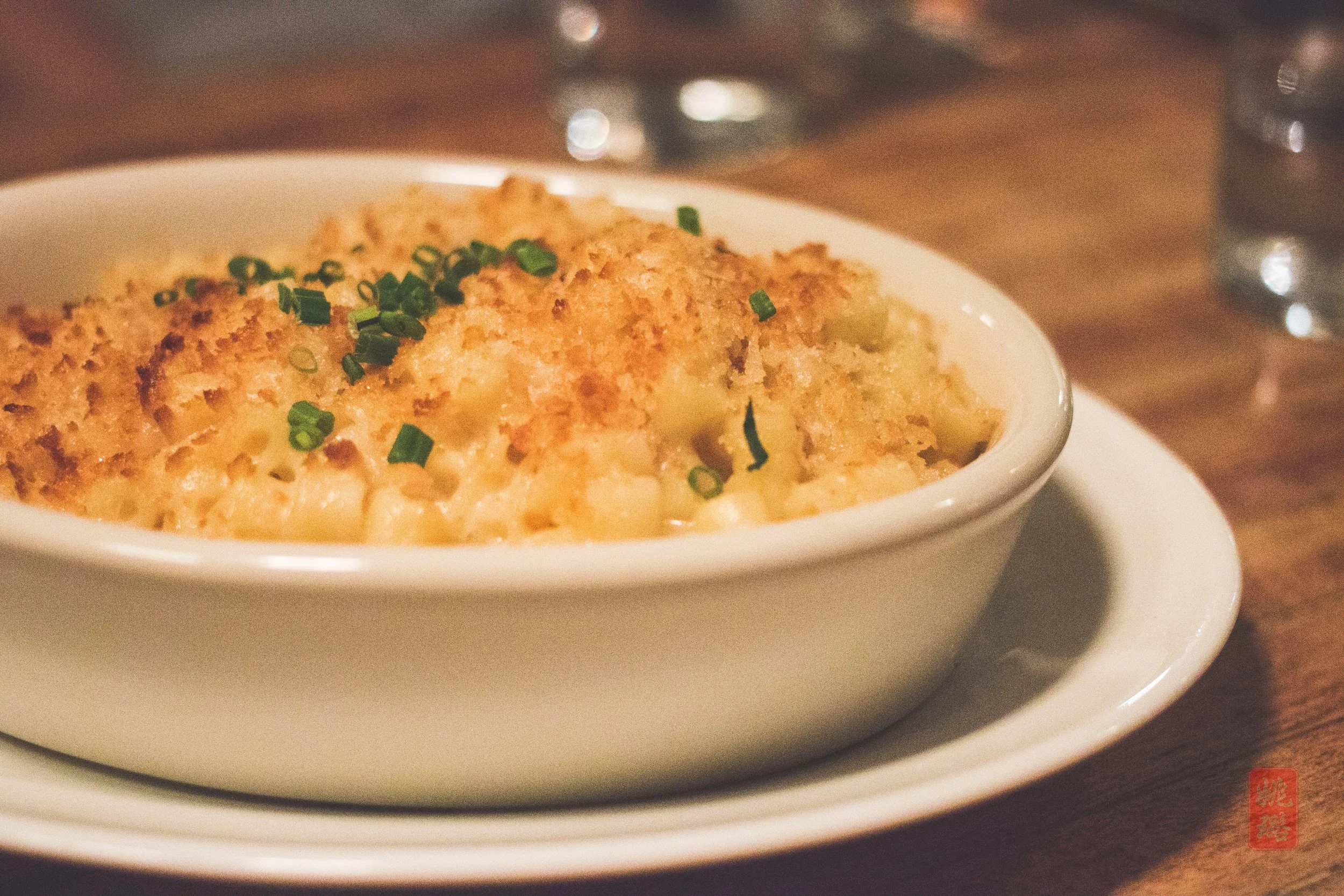 Mornay mac & cheese: Raclette, cheddar and parmesan with mornay sauce topped with panko