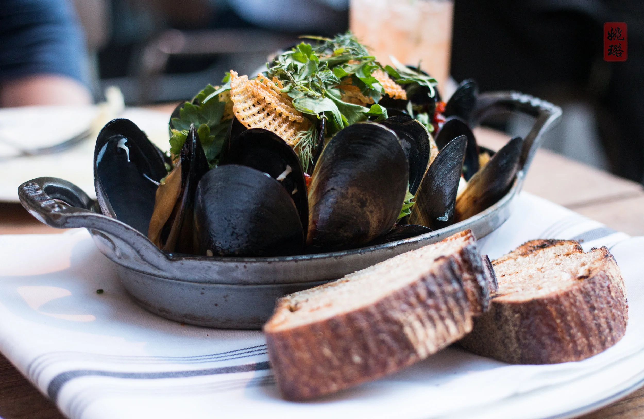 Mediterranean mussels with potato, chorizo, and pickled peppers