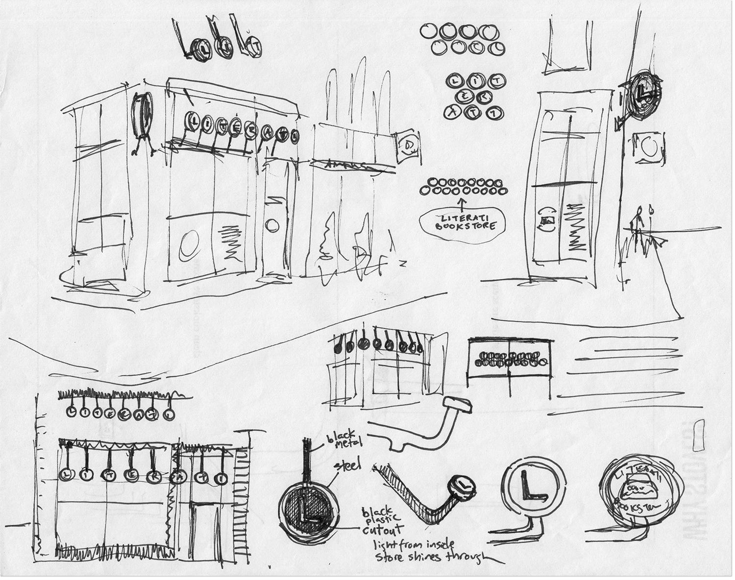 My first sketches for the storefront sign at Literati Bookstore were drawn at Zingerman's.
