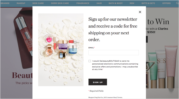 Example of newsletter prompt with product feature from shoppersdrugmart.com