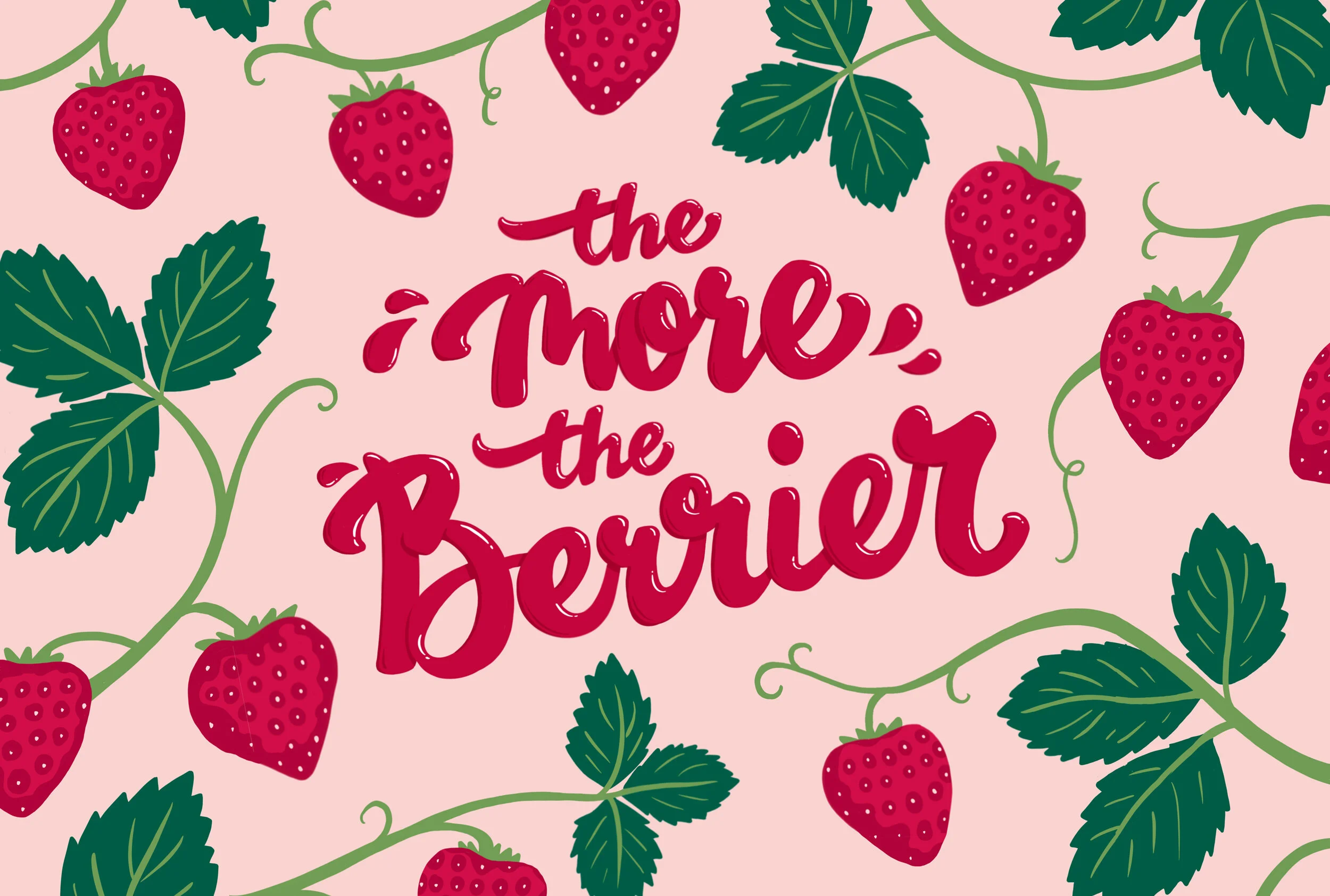  I created this lettering and illustration piece to go on the side of the carton for the innocent strawberry and banana smoothie. The brief was to create a full panel of tasty imagery and a compelling story to communicate their new, improved recipe c