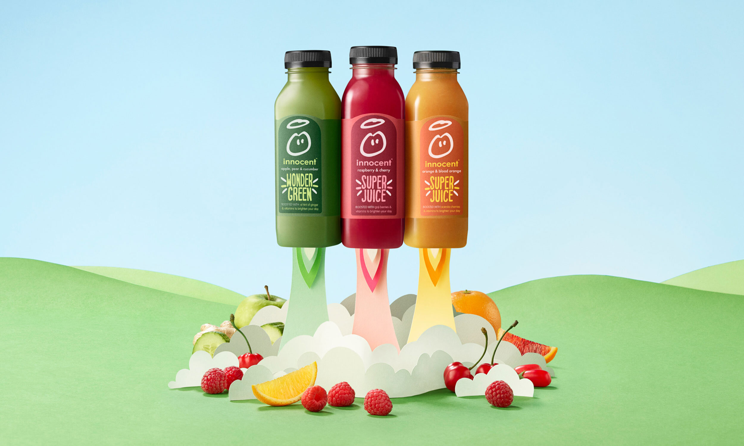A show-stopping campaign was needed to make a splash for the launch of innocent super juice - a new range of natural fruit juices with an extra boost of vitamins. The challenge was to create an impactful campaign that would instantly convey the en