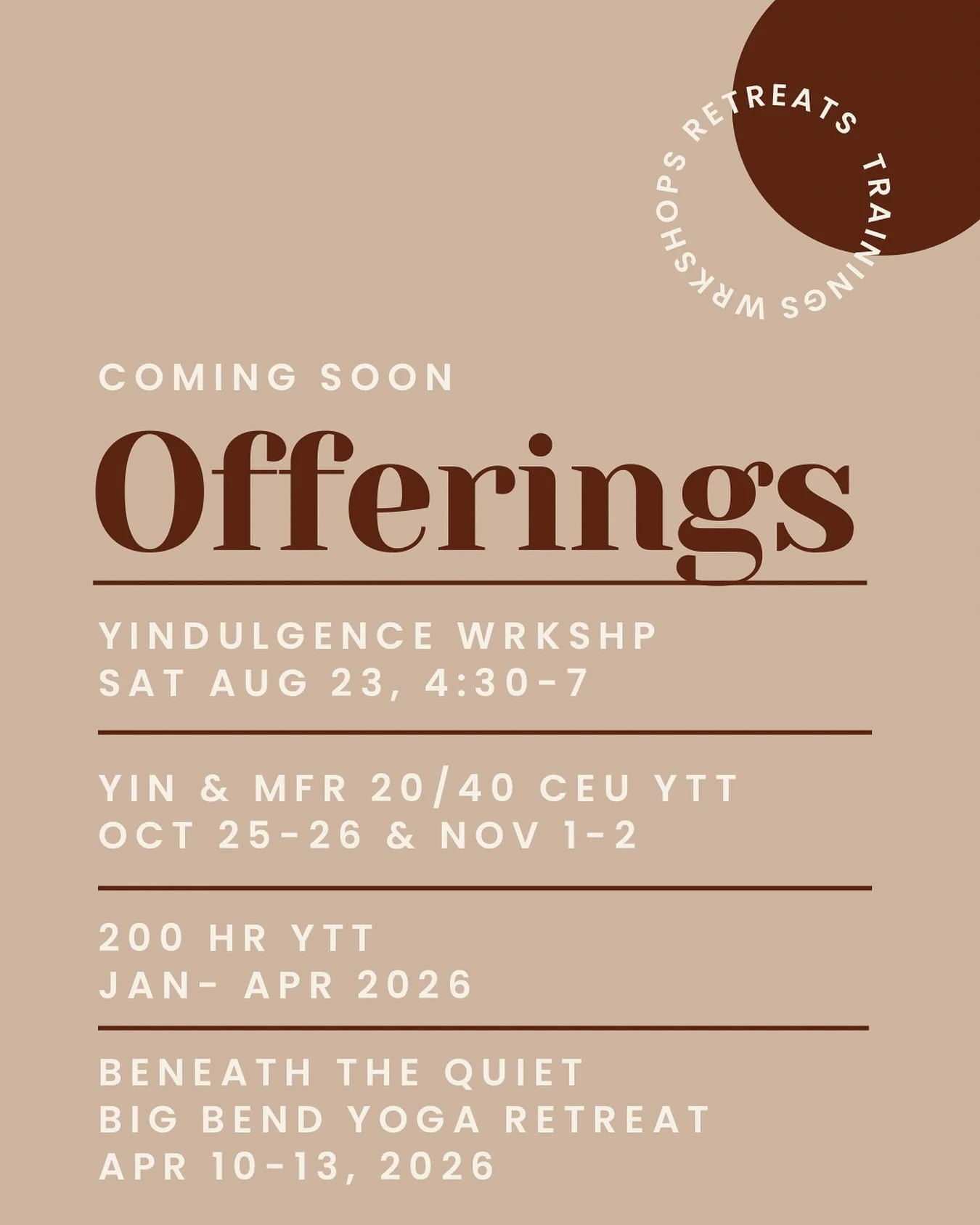 ✨ COMING SOON ✨
A season of deep rest, bold growth, and powerful presence is on the horizon&hellip;

Mark your calendars for what&rsquo;s ahead:
☁️ Yindulgence &ndash; an evening of soft surrender
🌀 Yin &amp; Myofascial Release CEU Training &ndash; 