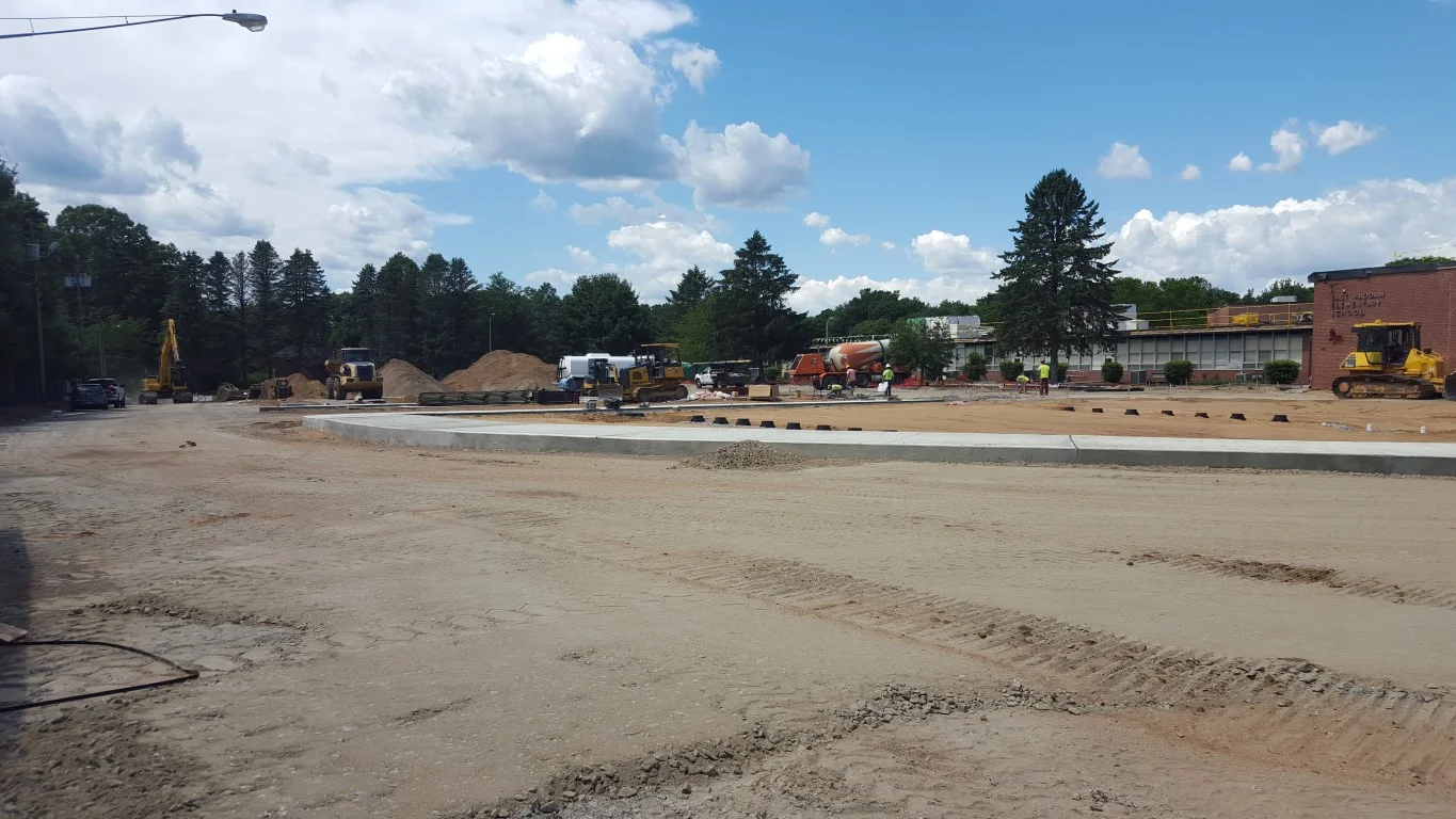 Bus drop-off lane looking towards main parking lot.