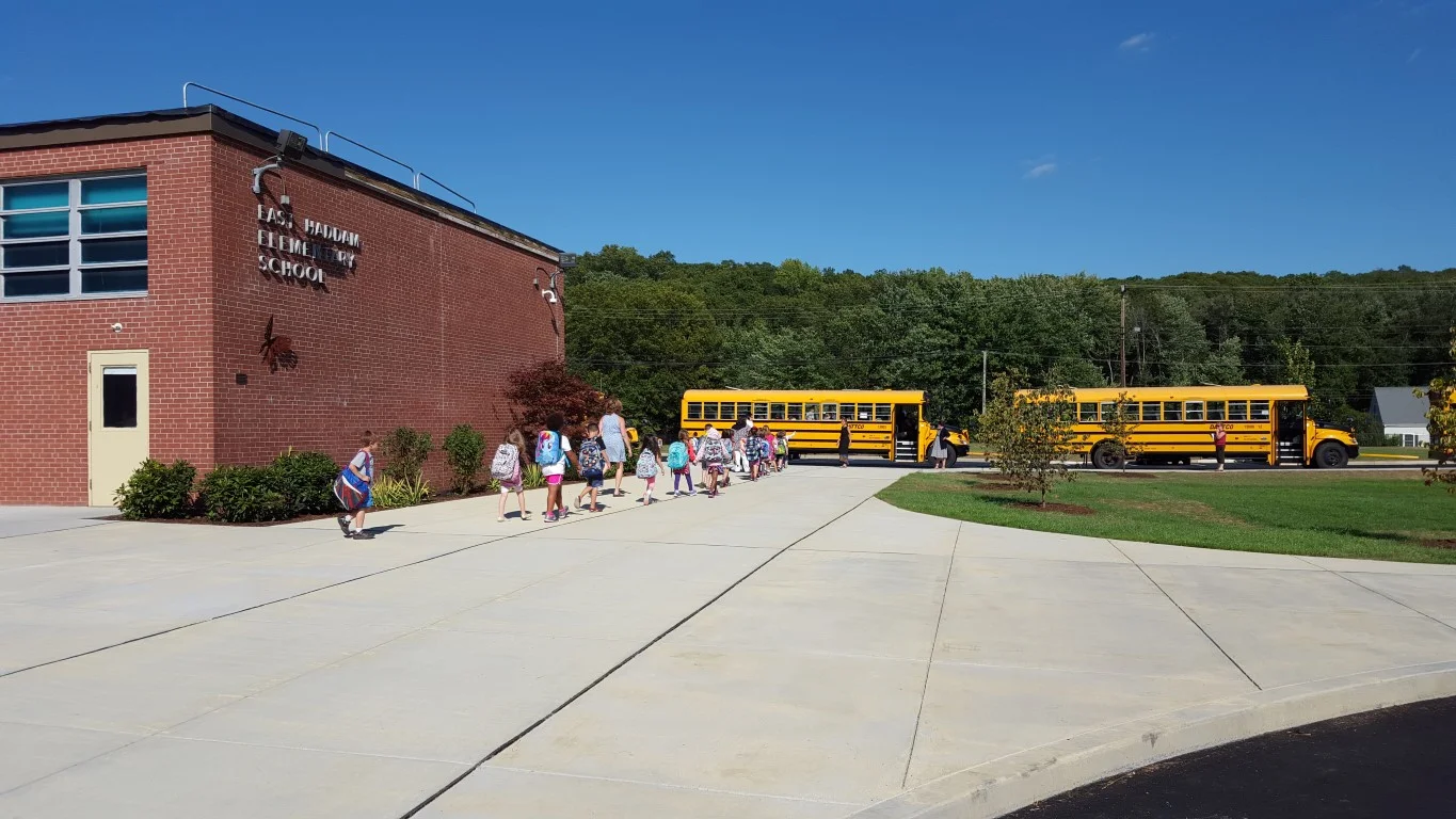 From the entrance, across the plaza to their buses - all on the safety of the new sidewalk.