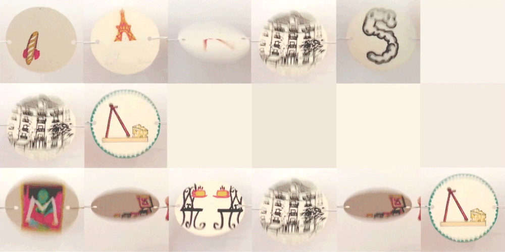 The Thaumatrope Workshop is a short introduction to one of the earliest and primitive form of animation. Thaumatropes use a flat disc with a different drawing on opposite sides. When spun quickly with two strings, it creates an illusion of a simple animation, or a combined picture. The students were assigned a different letter, which later combined to spell out “Paris in Motion”.