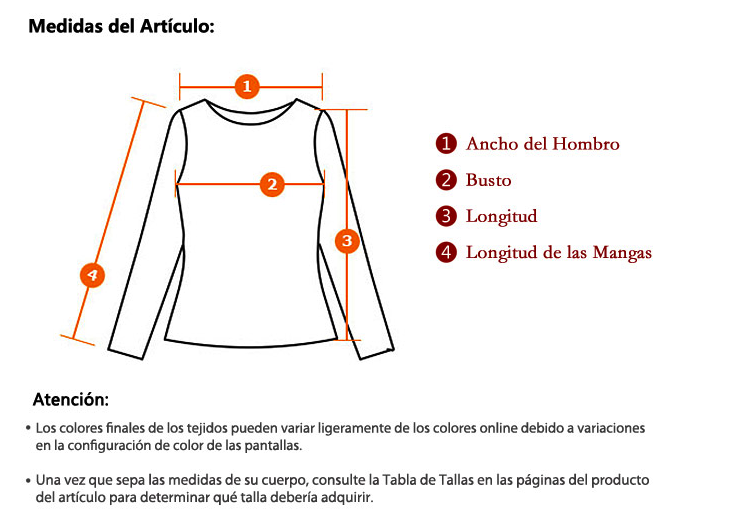 Esquema de ayuda para tomar medidas en Lightinthebox