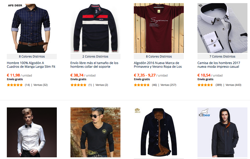 Ejemplo de prendas para hombre en tallas grandes en Aliexpress