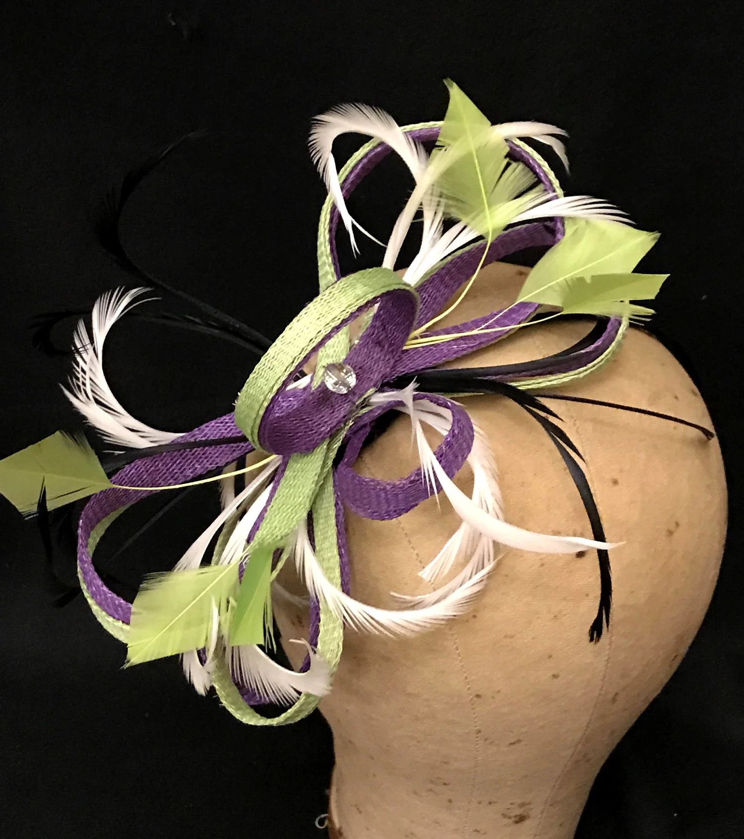 Gorgeous Beloved Millinery Fascinator Side Loop Feathers Ribbon Derby Tea Church Hats- Charming Lady Designs Handmade Millinery main image 4