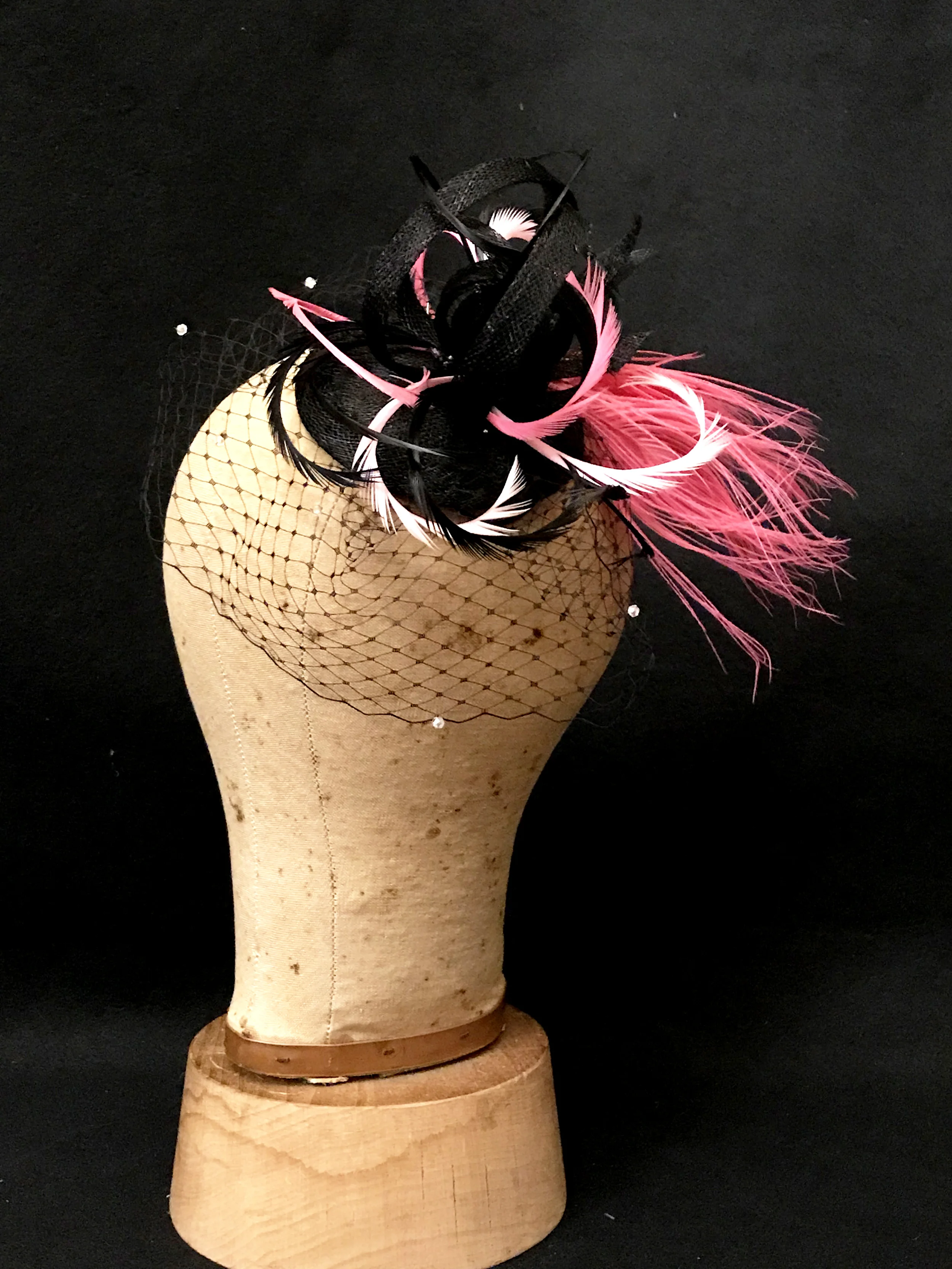 Pink and Black Kentucky Derby fascinator "Michelle"