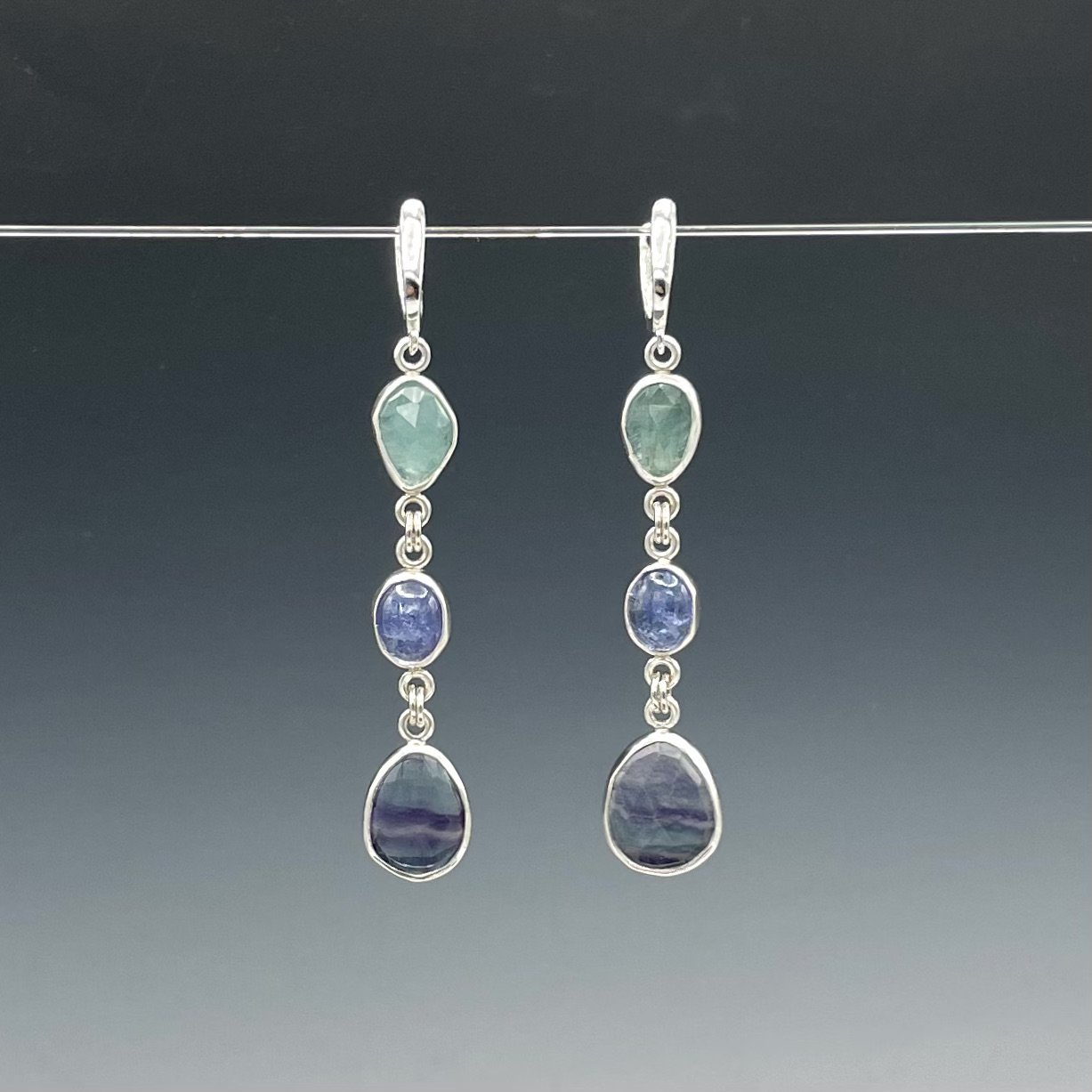 Grandidierites, Tanzanites, and Fluorites Earrings