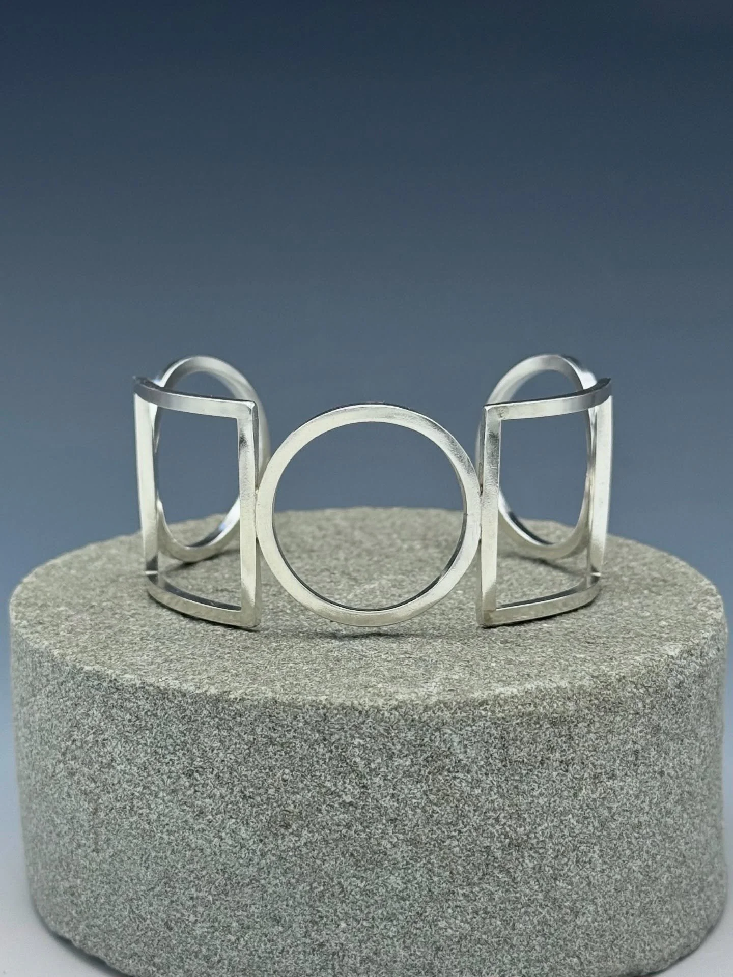 Hi! I&rsquo;m in my studio creating, taking pictures, and updating the website. I have so many new pieces to show you. You can find this geometric cuff and many more in the shop.