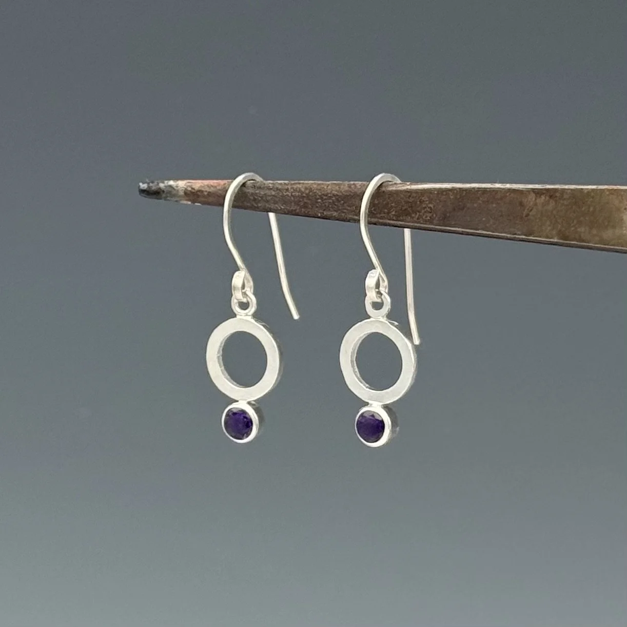 Circle and Amethyst Drop Earrings