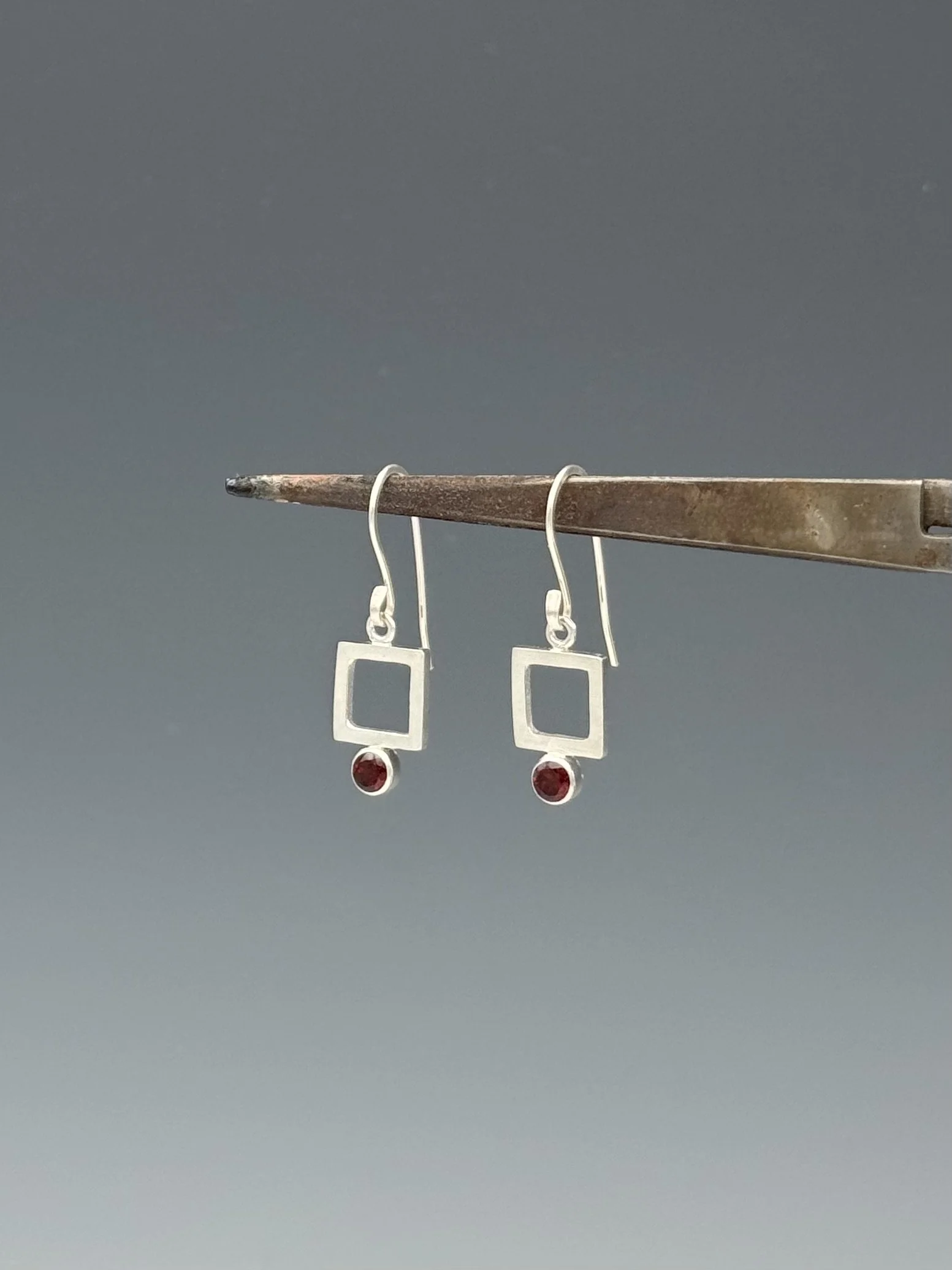 Garnet and Square Drop Earrings