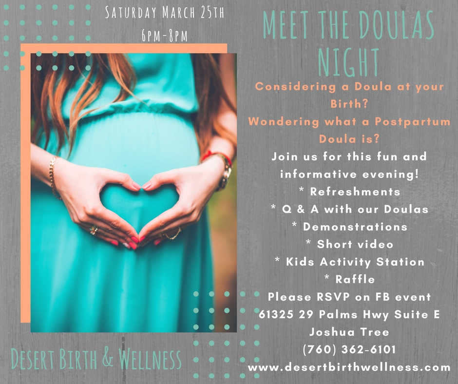 Join us for our first Meet the Doula's night! Expecting? Come check out what services Desert Birth & Wellness offers while meeting our Doulas. This relaxed evening is filled with education, family & fun! No sitter? No problem, we'll have a kids corner set up to keep your little ones happy. This is a free event open to everyone. We do ask that you please RSVP so we have enough refreshments. I heard there's some awesome raffle prizes. Looking forward to seeing you there!
