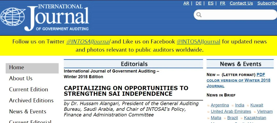 INTOSAI International Journal of Governing Auditing - Winter 2018 Edition