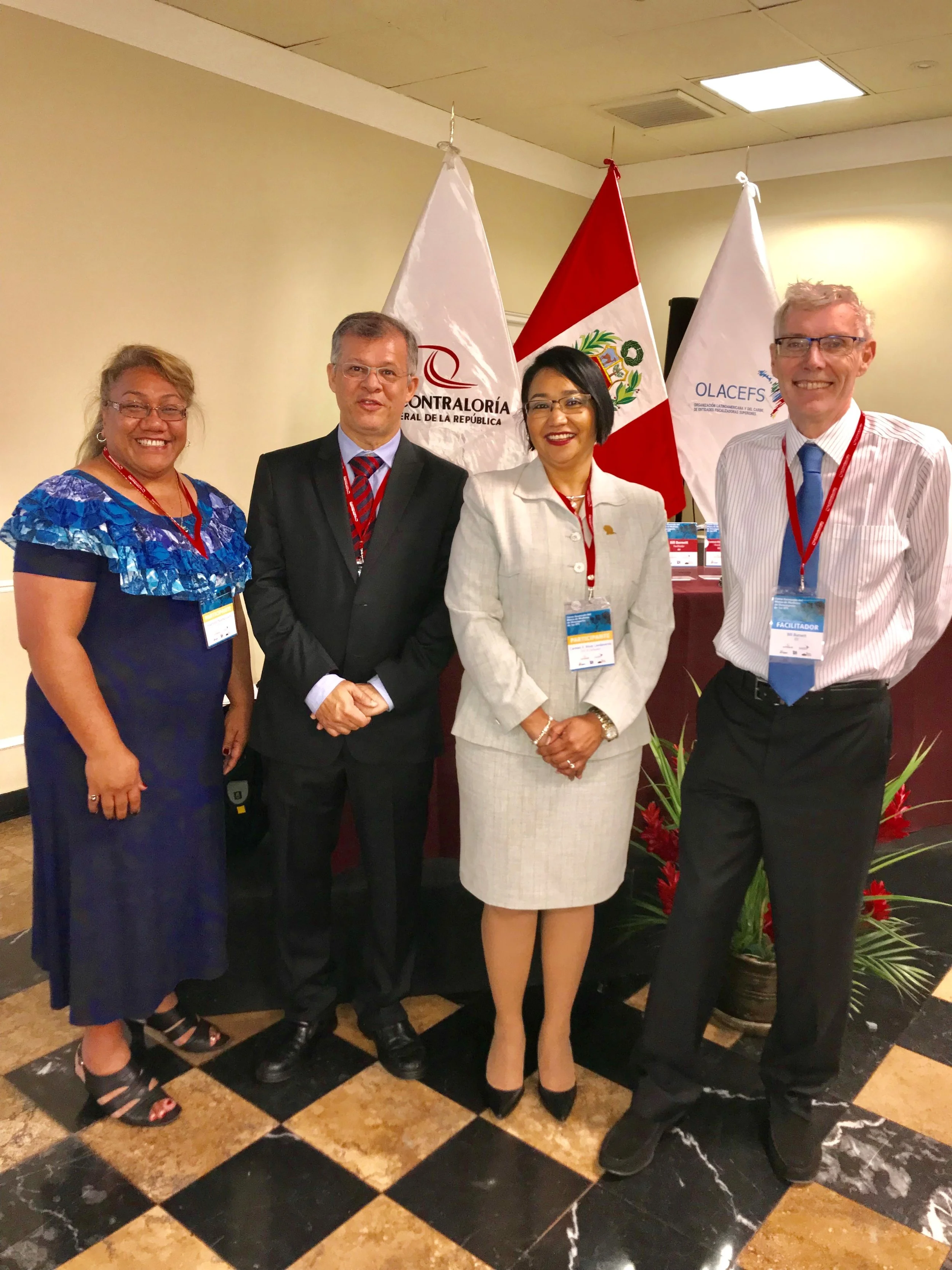 PASAI were invited to attend the OLACEFS planning meeting on SAI PMF in Lima, Peru 11 -15 February 2018. Sina is left, with Chair of CEDEIR and President of SAI El Savador, Mrs Carmen Elena, and the facilitators – Mr Horacio (from SAI Brazil) and Mr Bill Burnett, a Consultant engaged by IDI to conduct independent quality assurance review of SAI Performance reports, including the reports of SAIs in our region