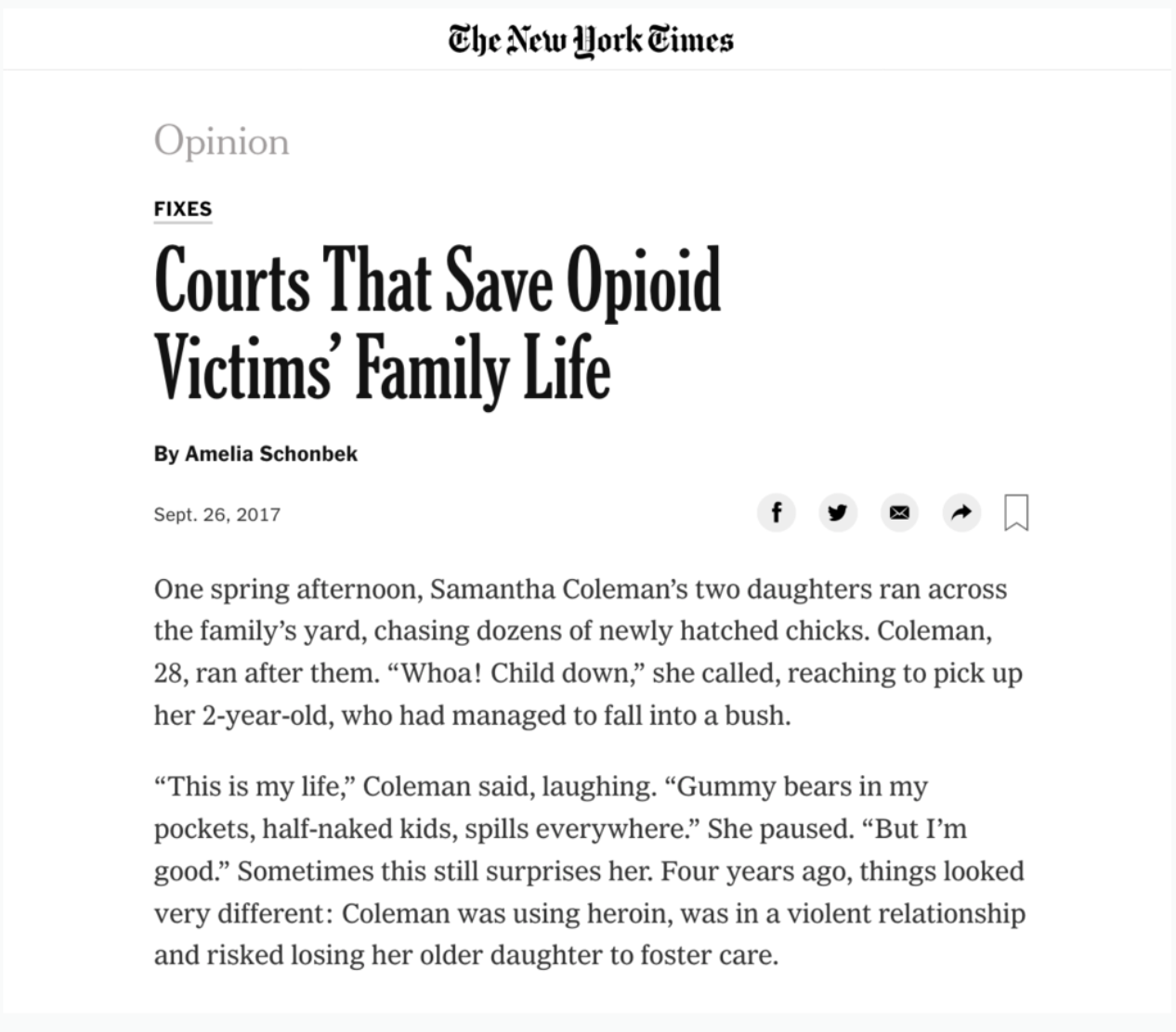 A story investigating the efficacy of family treatment court, an innovative intervention method designed for parents with substance use issues and children in the foster care system.