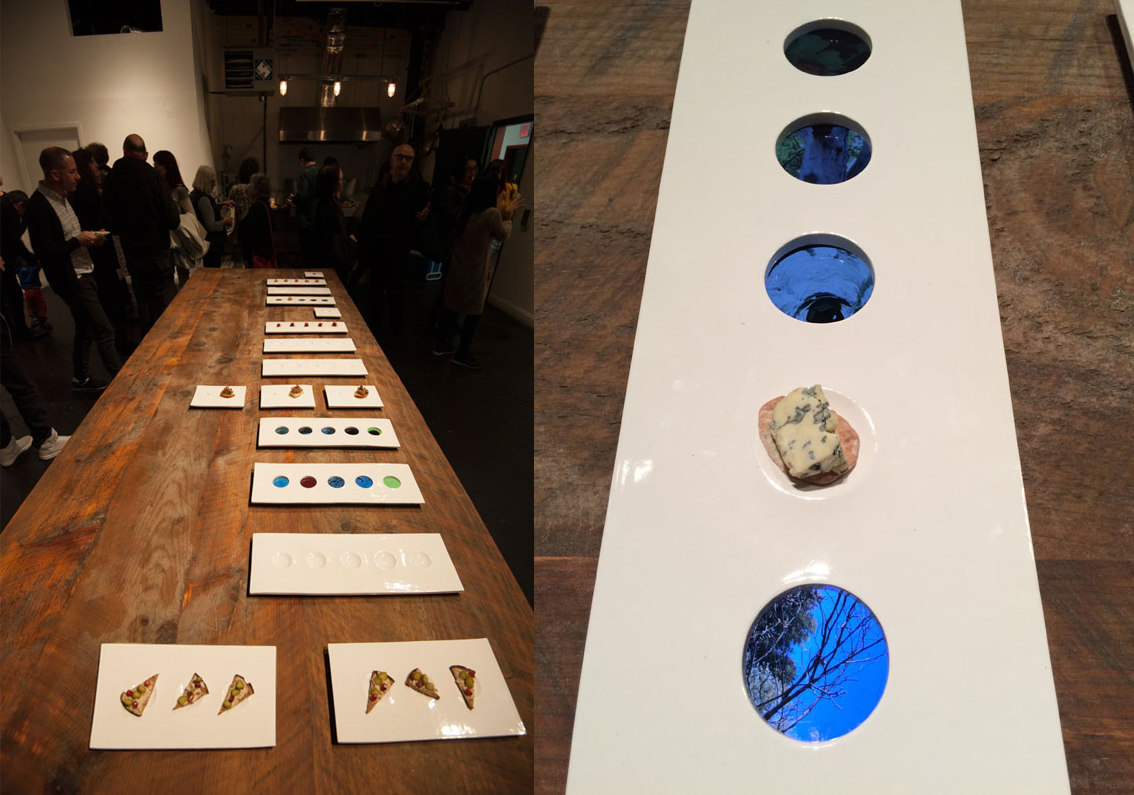 Ursula Endlicher Input Field (Password) Plates Installation with ceramic plates, screens, electronics, video, and food; wooden table 2015 8.2 ft x 3.3 ft (Installation with Table) 17 5/8” x 5 7/8” (Plate) Air Circulation, Brooklyn, NY “Input Field (Password) Plates” translates the Gmail Sign-Up form into a dinner table set with HTML Tags turned ceramic plates that serve finger-food and movies. Left: View onto full installation. Right: Detail of the installation, the “Email Plate”, with embedded videos and food. (The “@” symbol is represented by Roquefort cheese…)