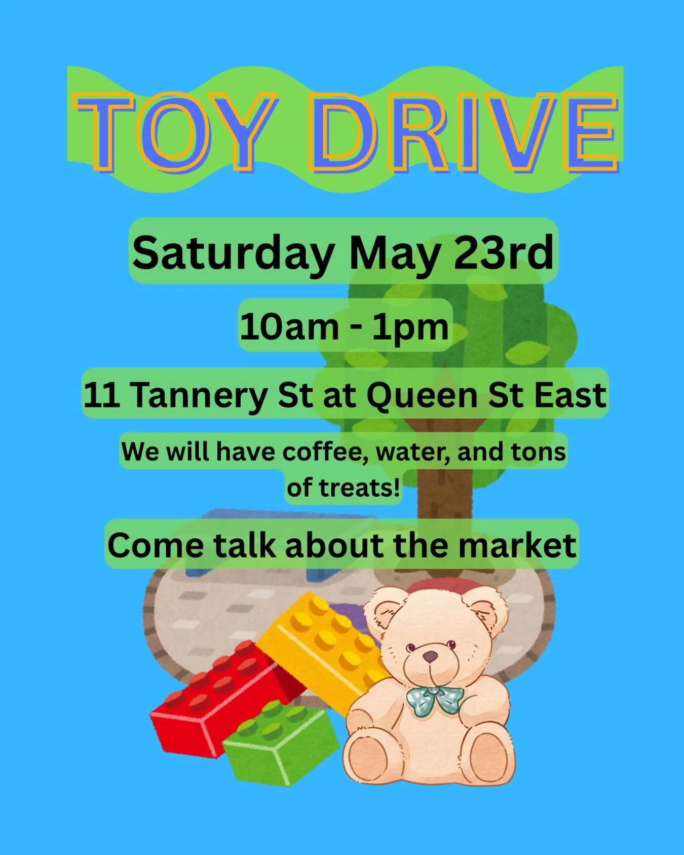 *Fill out the poll if you plan on attending just so we can ensure we have enough treats and coffee for everyone!*
Hey Hespeler! We are hosting a toy drive this Saturday to try and get some new toys for our kids zone. This will also be a chance for yo