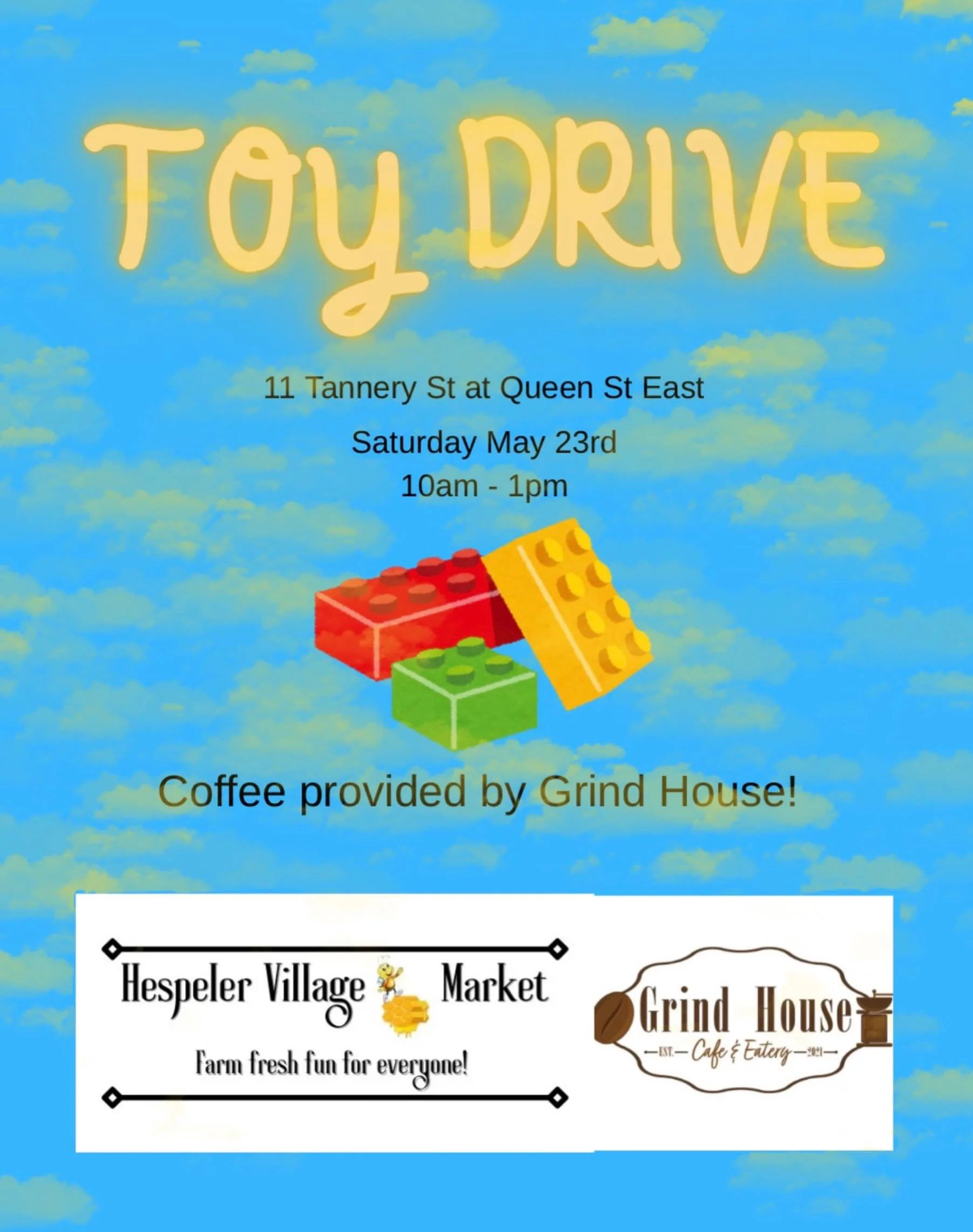 Hey Hespeler!

We are hosting a toy drive this Saturday to try and get some new toys for our kids zone. We are looking for any toys that your kids have grown out of or don&rsquo;t use anymore. 

This will also be a chance to come and meet our market 
