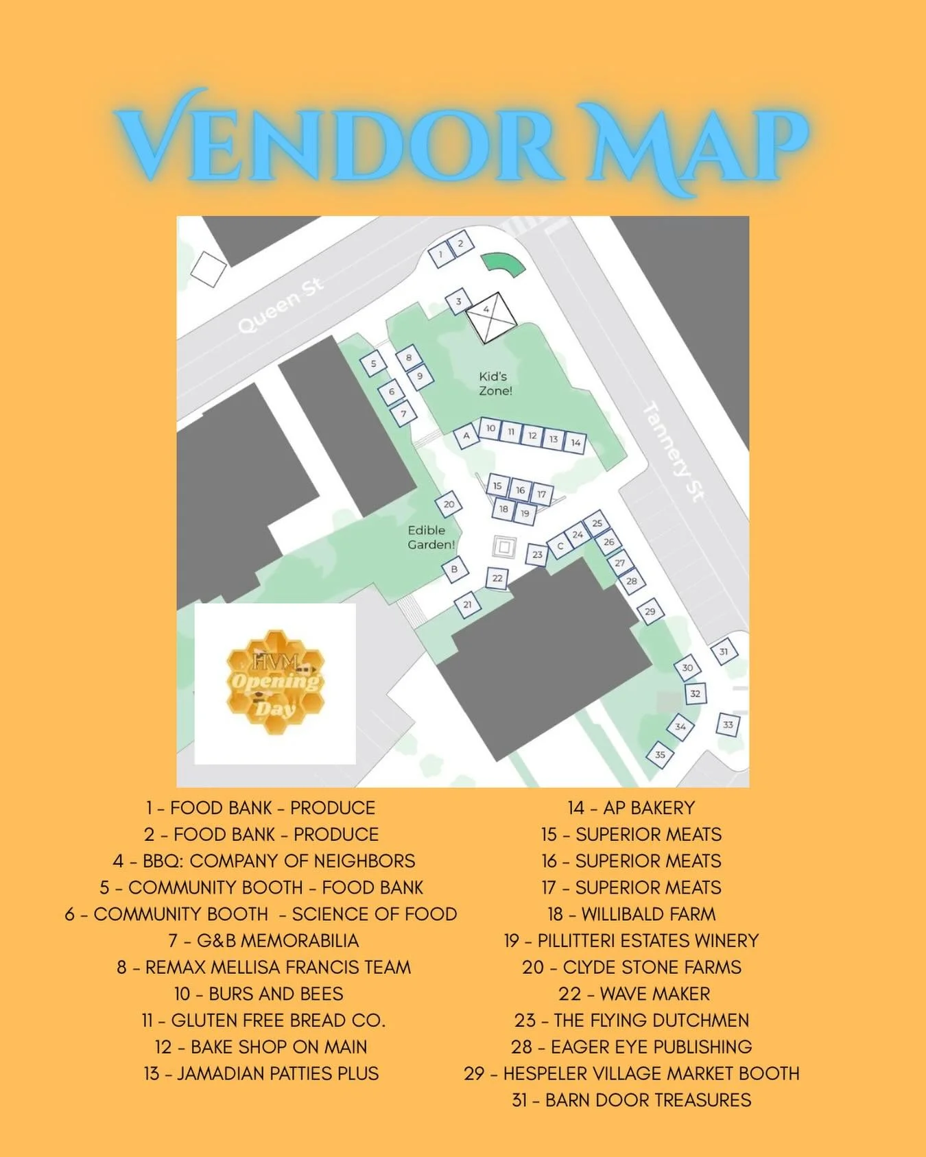 🗺️🌟 Market Day is Almost Here! 🌟🗺️

Take a look at our Vendor Map and start planning your visit! 🎉 From fresh local produce 🥕🍓 and delicious baked goods 🥖🧁 to unique handmade treasures 🛍️, community booths 🤝, and fun activities in our Kids