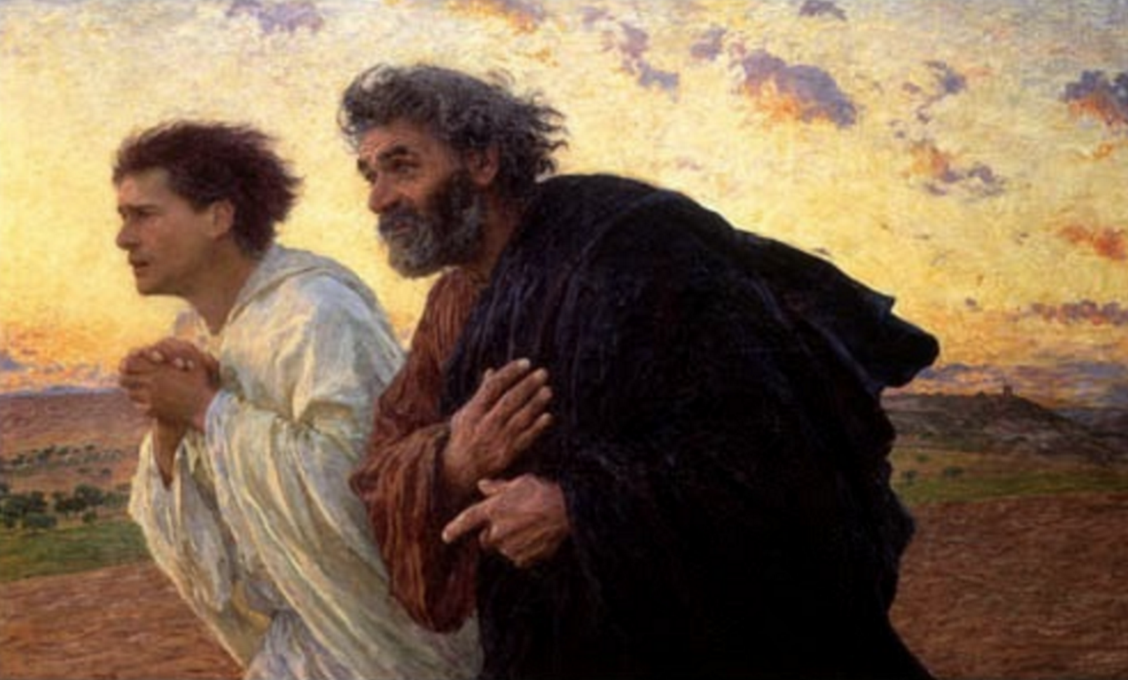 The disciples Peter and John running to the tomb on the morning of the resurrection. Eugène Burnand.