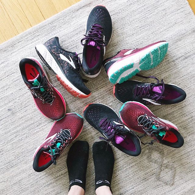 Got some shoes in the mail today! Hoping one of these @brooksrunning shoes works out, preferably one of the 🍉🍉. The quest for the perfect shoe is apparently a long one for me these days 😭 (attn: @ladyplastik, full report coming this weekend!)