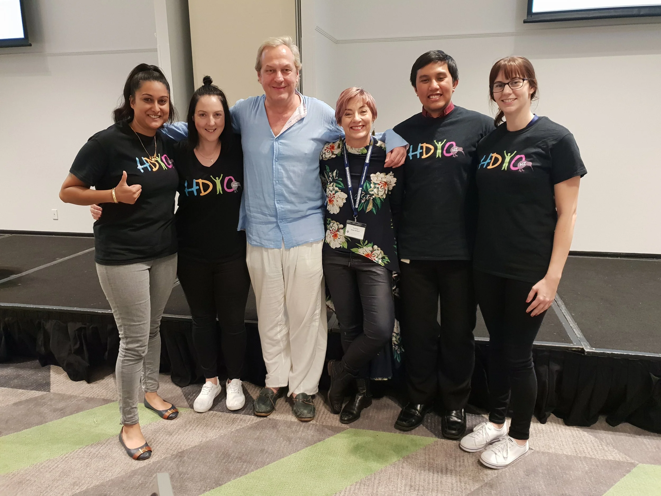 Members of the HDYO NZ team with guest speakers. From Left to Right: Malvindar, Leanne, Charles Sabine, Professor Julie Stout, Daniel, Sam