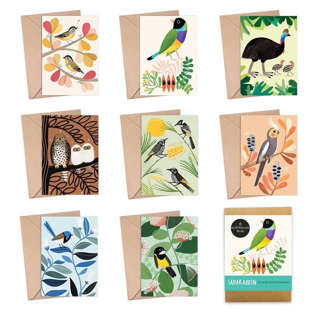Set of 8 Australian bird cards