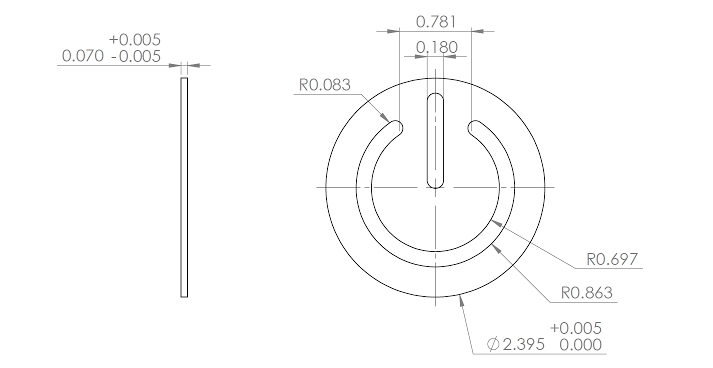 The target dimensions of the yoyo's face, designed to snap-fit into the yoyo's body.