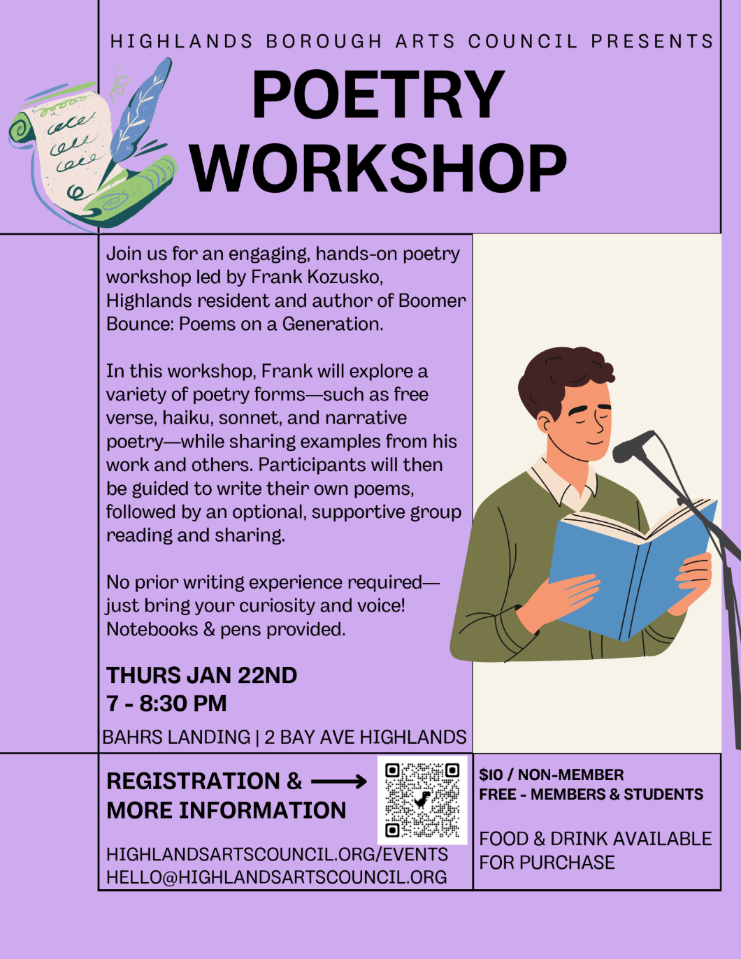 Poetry Workshop and Reading with Local Poet, Frank Kozusko