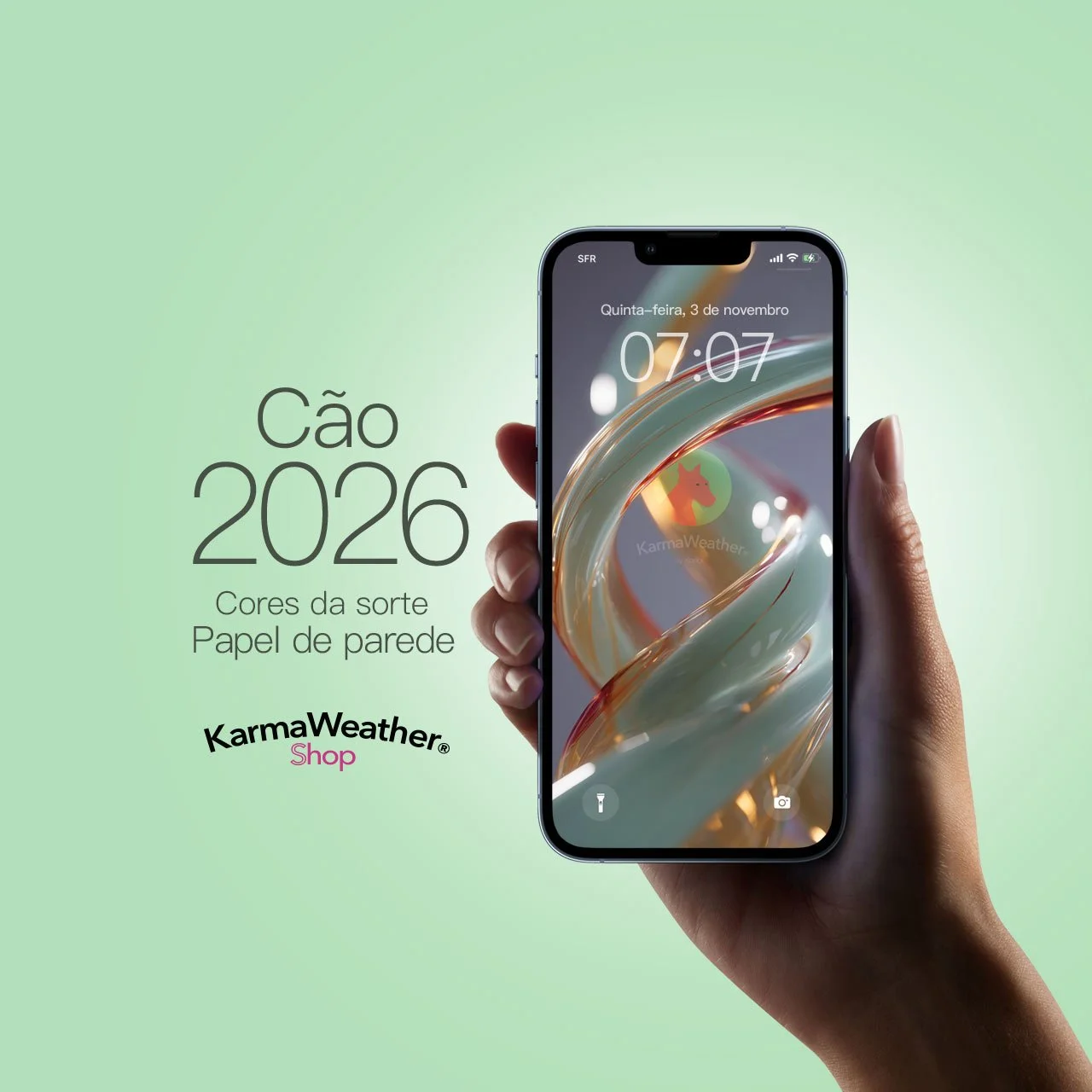 Papel de parede da Cor da Sorte 2026 para o Cão para iPhone e Android – KarmaWeather by Konbi