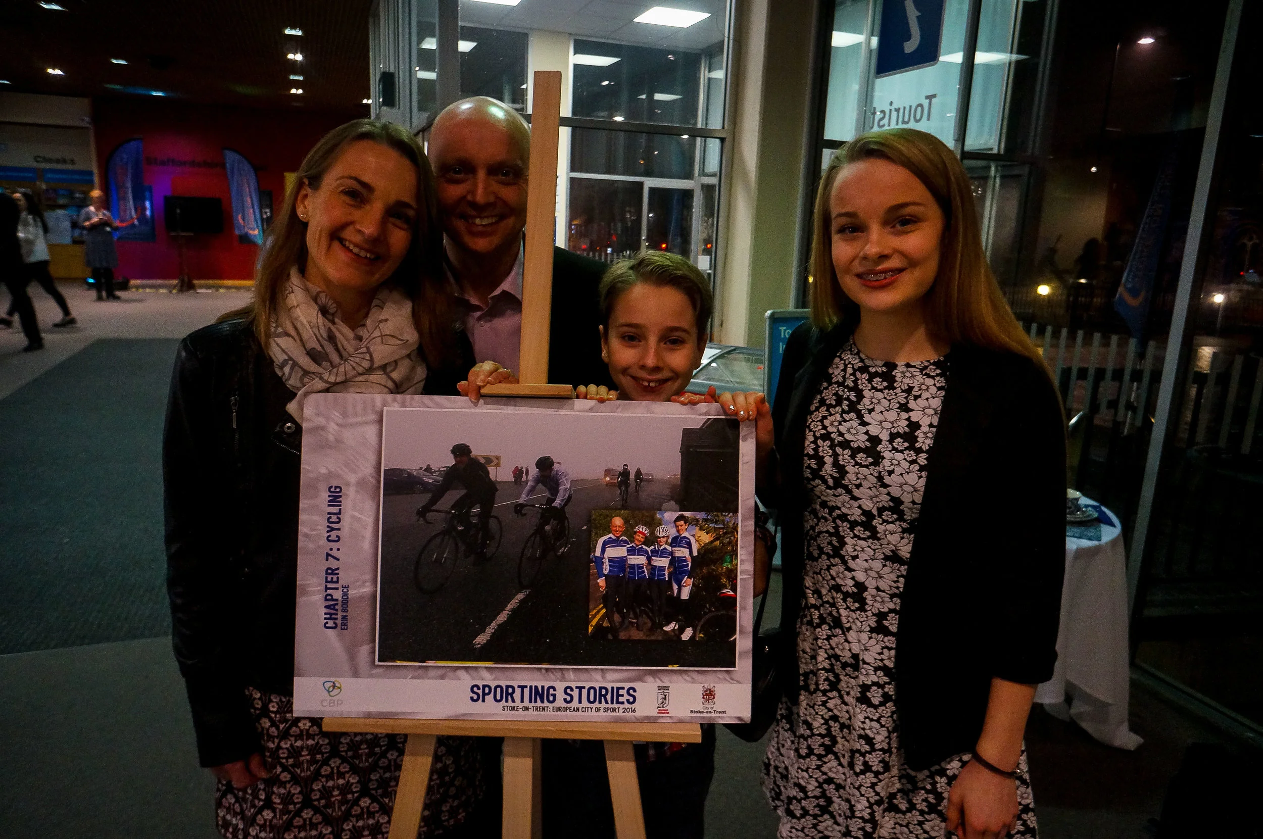 Erin (on right) - rising cycling star, Cat & Fiddle Challenge completer and author - with her family (cyclists all!)