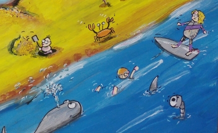 Detail from This School Loves... Swimming! cover. Art by Gaz Williams
