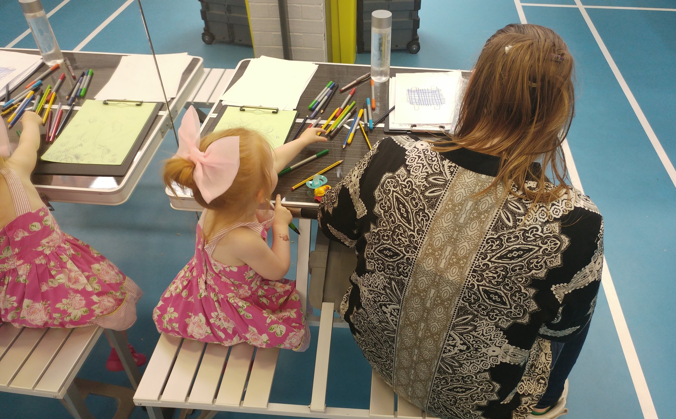 Hard at work in the trampolining writing workshop...